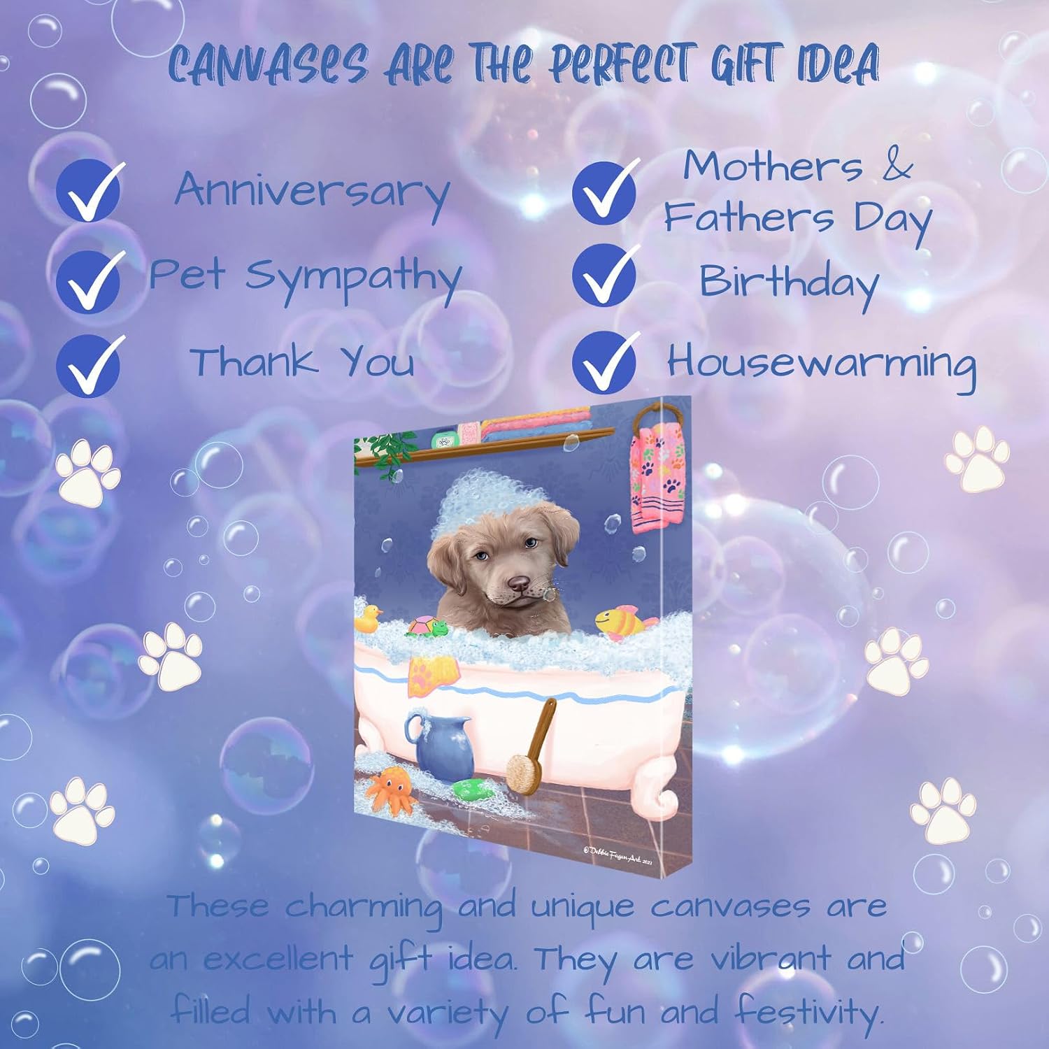 Doggie of the Day Rub a Dub with Chesapeake Bay Retriever Dogs Canvas Wall Art - Premium Quality Ready to Hang Room Decor - Flat Rolled 16" x 20"