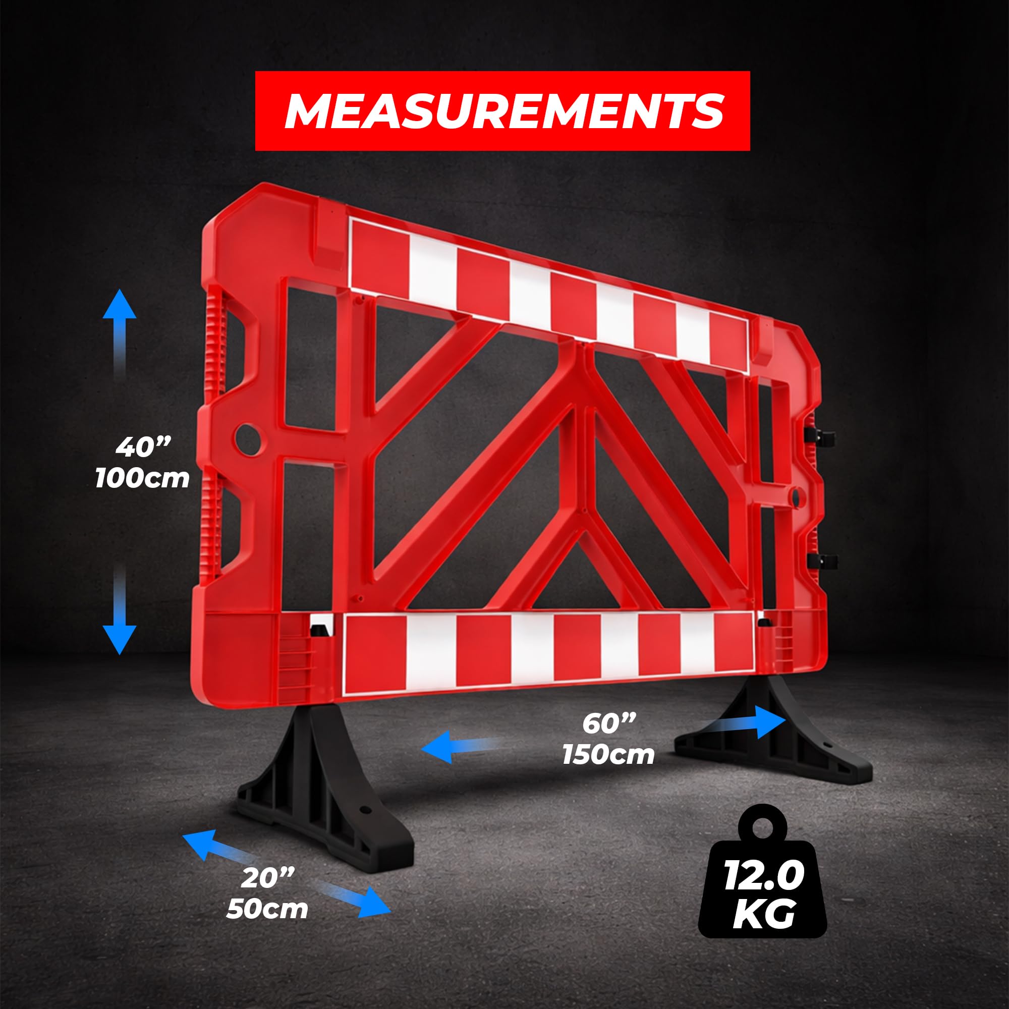 10 barrières de sécurité en plastique – Rouge | Barrière portable de 1,5 m avec douille filetée pour voyant d'avertissement et panneau | Barrière réfléchissante pour la sécurité routière