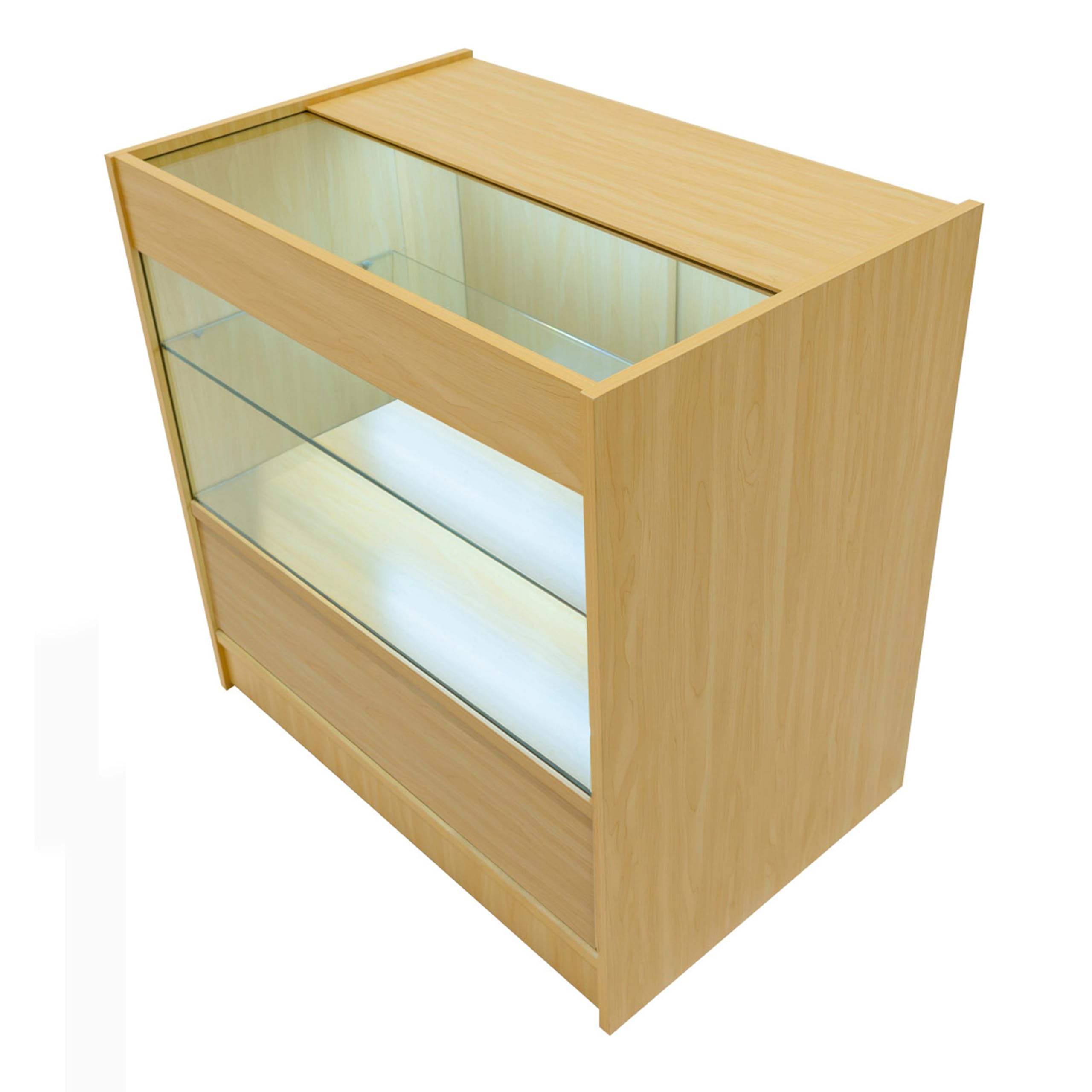 Ladentheken-Set Gravity ahorn LED – B900, C900, CM60, TB60 – Abschließbare Schiebetüren mit Schlüsseln – Kassenblock, Glasvitrine, Ecktheke, Beleuchtete Verkaufseinheiten, Verkaufstheke