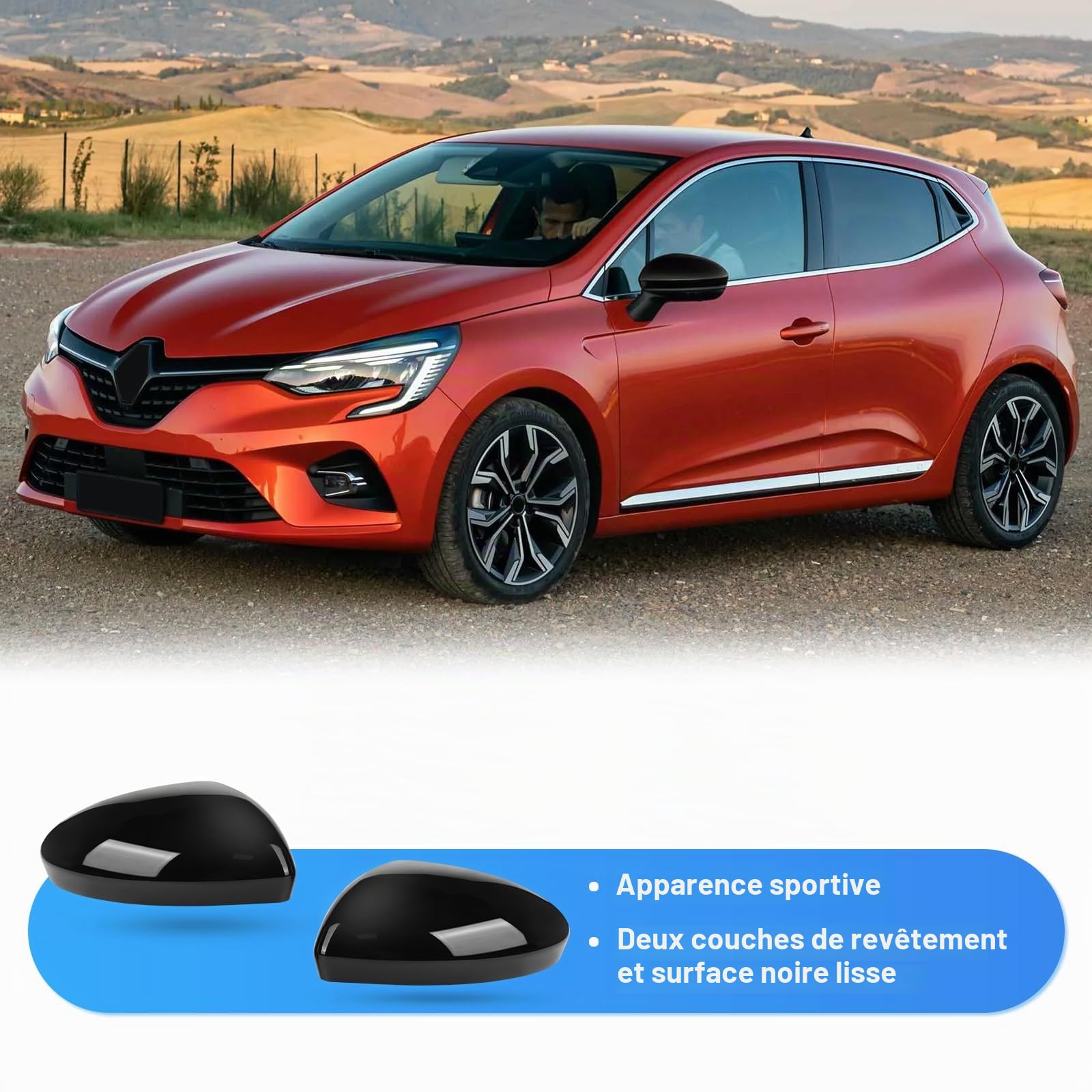 Capuchon de Rétroviseur Compatible avec Renault Clio MK5 2019-2025, Retroviseur Exterieur Couvercle Capuchon Lateraux Boîtier de Rétroviseur Extérieur, 963738293R 963749543R - Noir