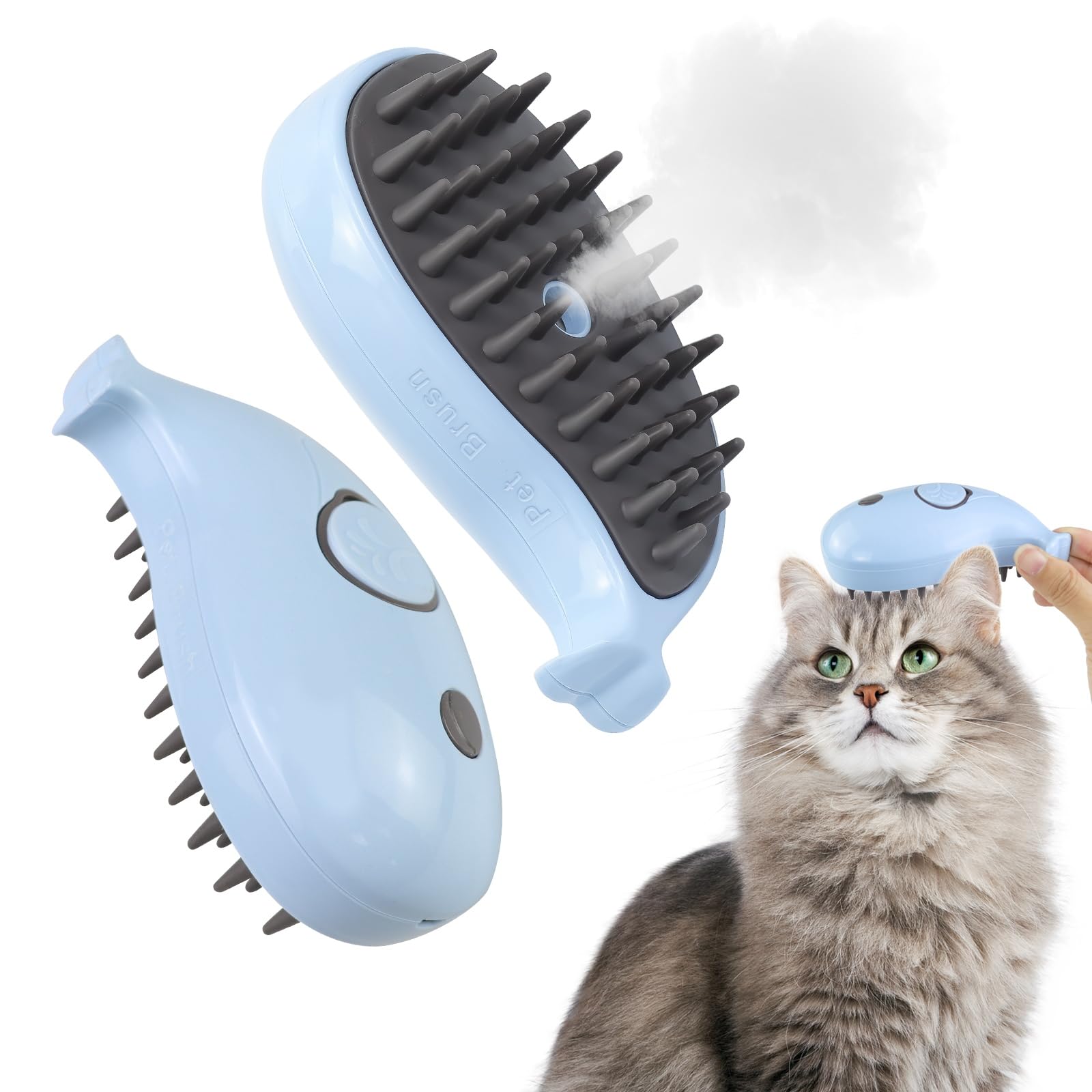 3 En 1 Cepillo Vapor Para Gatos, Spray Autolimpiante Cepillo Para Gatos Con Vapor - Para Eliminar Los Enredos Y El Pelo Suelto De Gatos O Perros, Apto Para Todo Tipo De Mascotas De Pelo Corto Y Largo