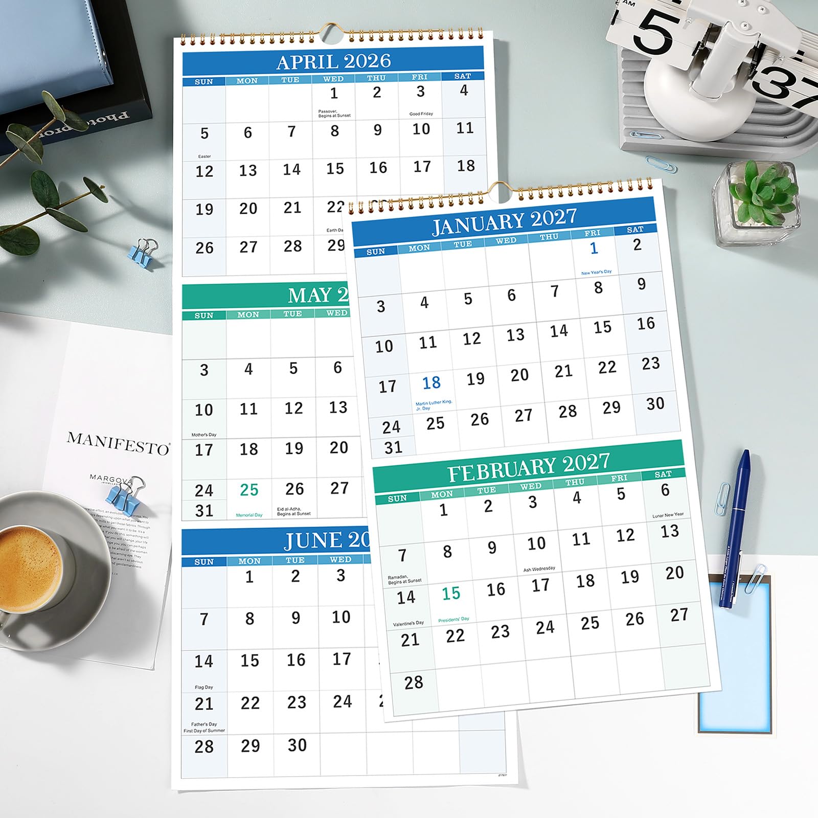 Wall Calendar 2026-2027 - 3 Month Calendar Vertical, July 2026 to