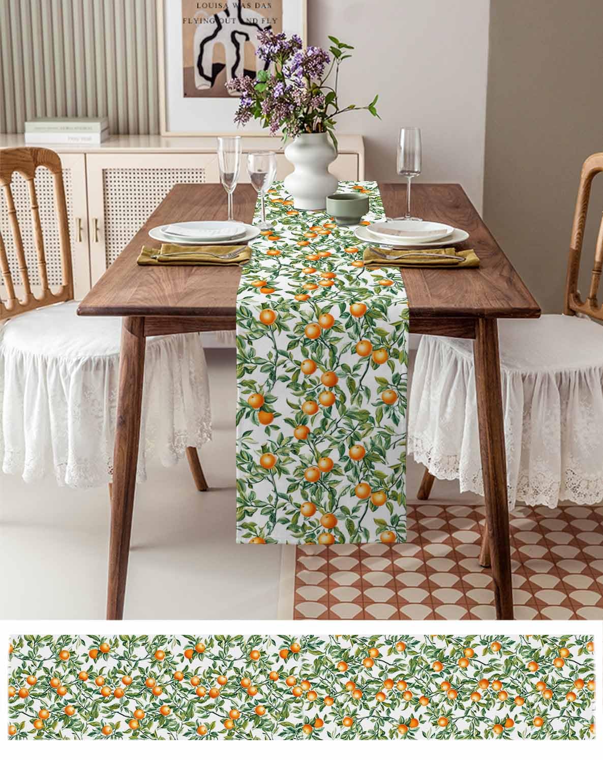 Amazon.com: Orange Emerald Green Leaves Table Runner Cotton Linen