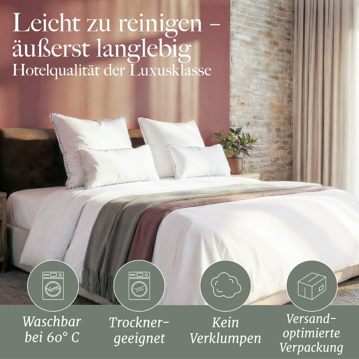 Blumtal Federkissen 80 x 80 cm 2er Set mit 3-Kammer-Füllung - Oeko-TEX zert. Kopfkissen 80x80 2er Set Federfüllung - Ultra stützender Federkern + HCS-Außenkammern - Bauchschläferkissen, Weiß