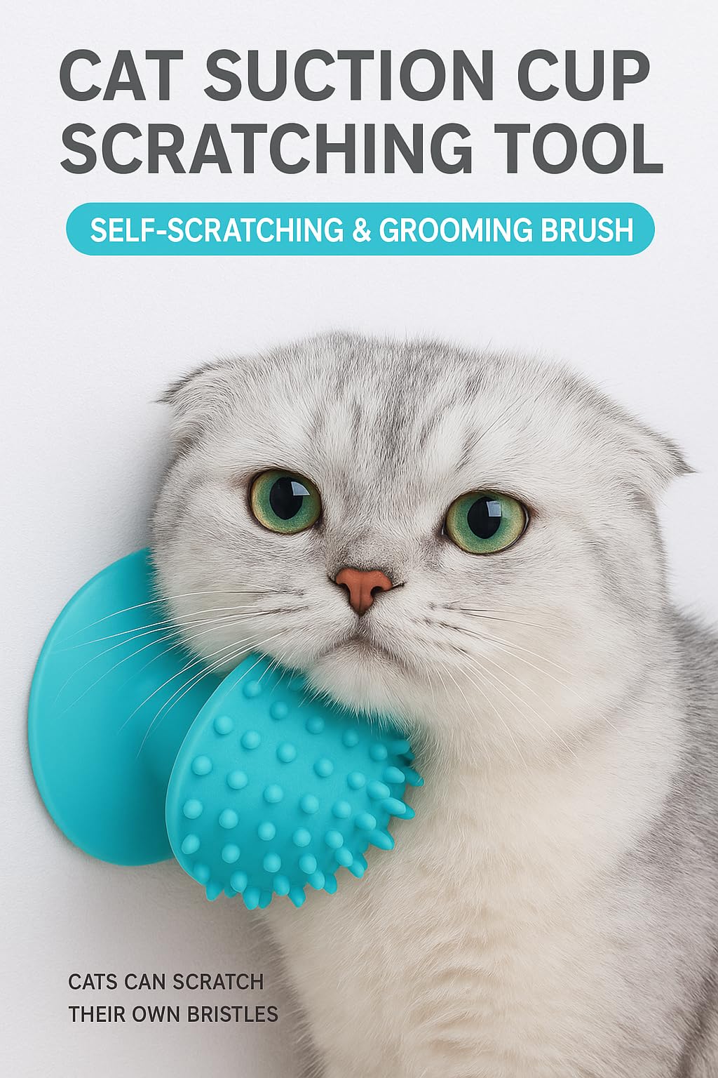 Cat Grooming Supplies for Indoor Pets - Furminator for Cats with Suction Cup - Cat Face Scratcher with Holes for Catnip - Thermoplastic Rubber Corner Brush for Cats Kittens Hamsters (Without Catnip)