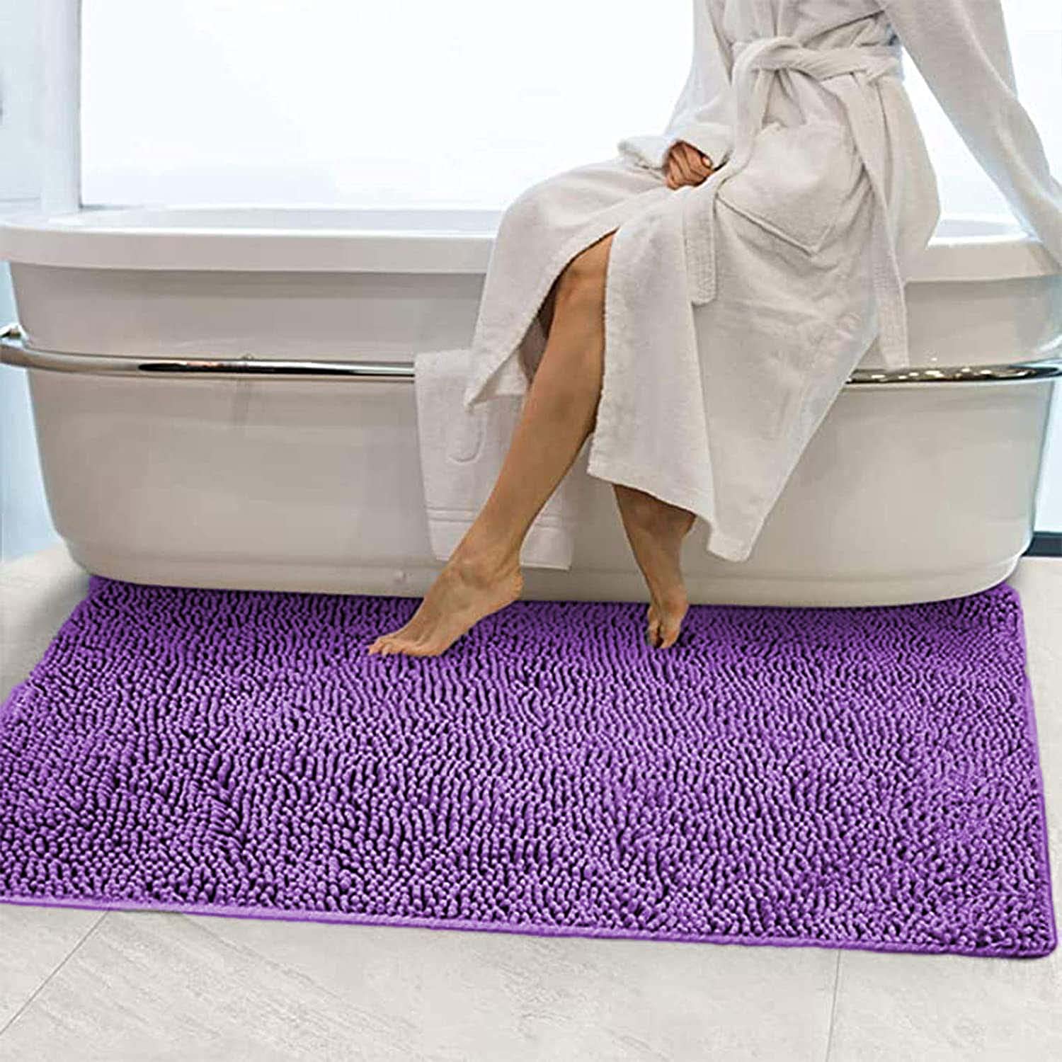 Tapis de bain extra large antidérapant en microfibre – Tapis de douche doux et lavable pour salle de bain, chambre à coucher et entrée – Tapis de bain moelleux pour un confort ultime