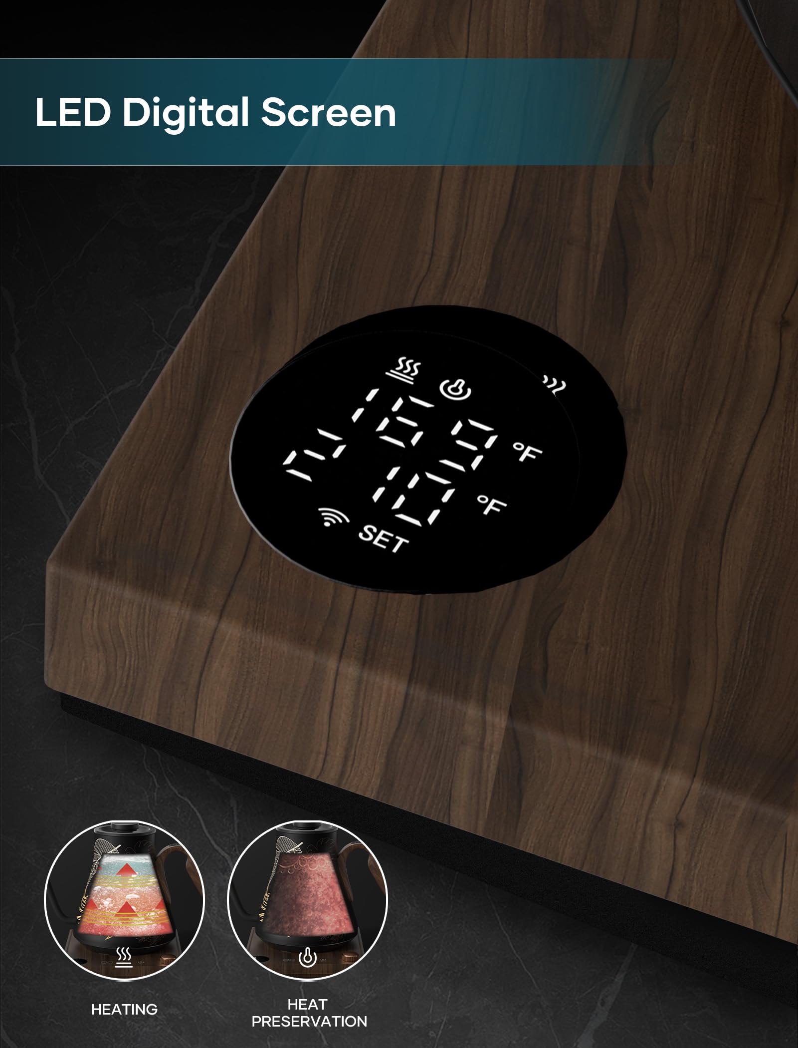 INTASTING - Hervidor eléctrico de cuello de cisne con control de temperatura de ±1 ℉, interior de acero inoxidable, calentamiento rápido para verter sobre café, té de preparación, hervir agua caliente
