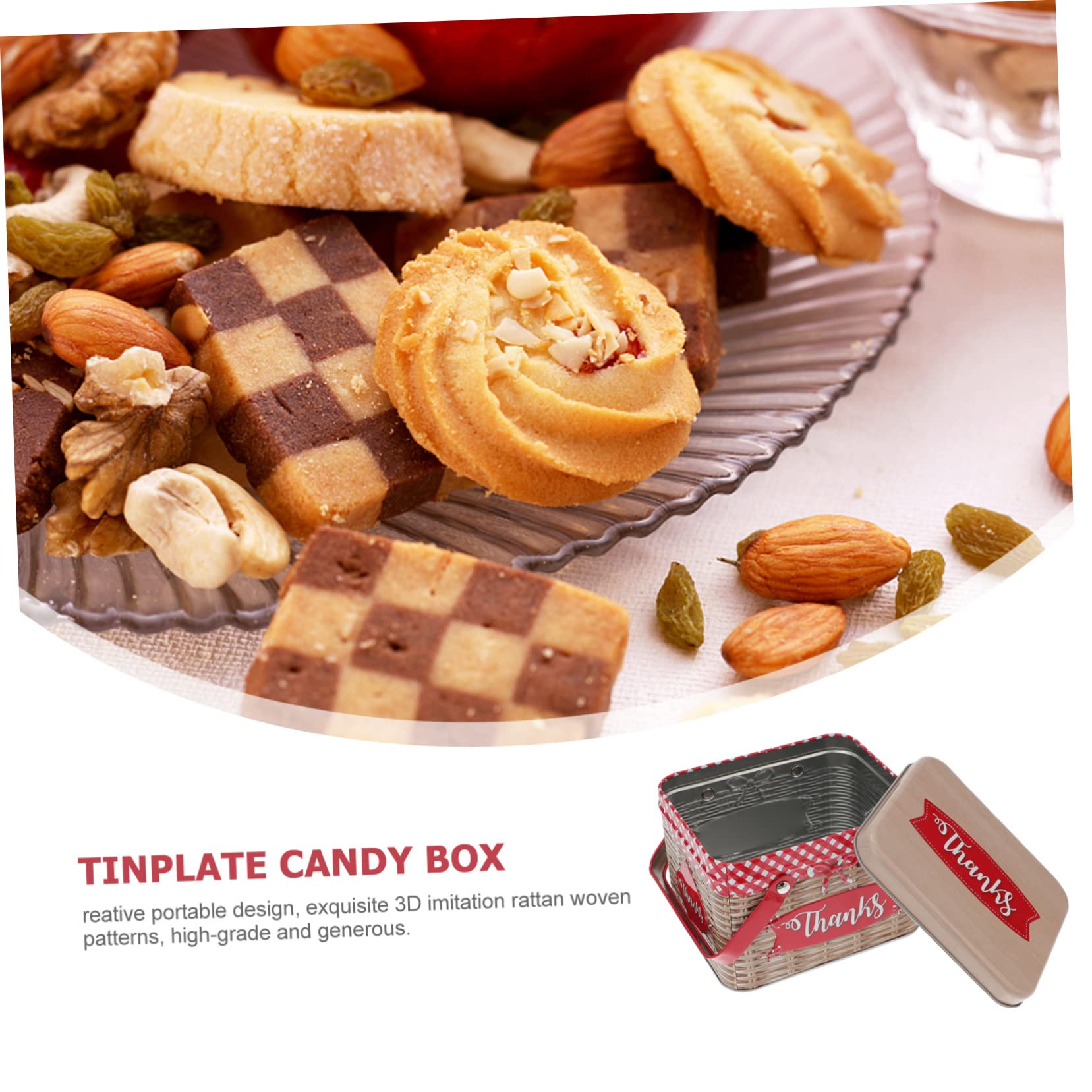 VALICLUD 1pc Creative Cookie Jar Tinplate Snack Box Handle Portable Storage Container for Candy and Items Unique Imitation Rattan Design and