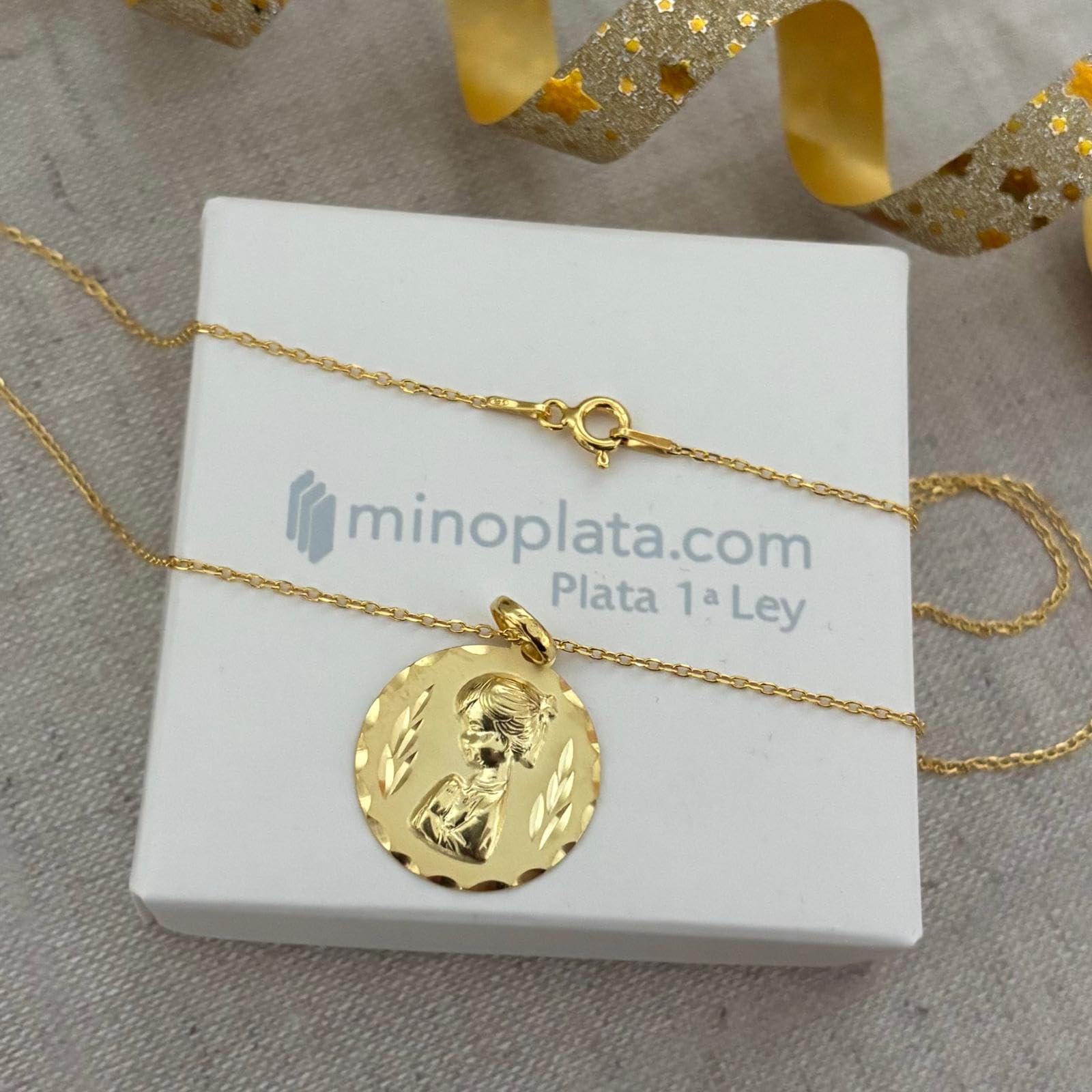 Gargantilla Medalla Niña Primera Comunión Plata Chapada Oro