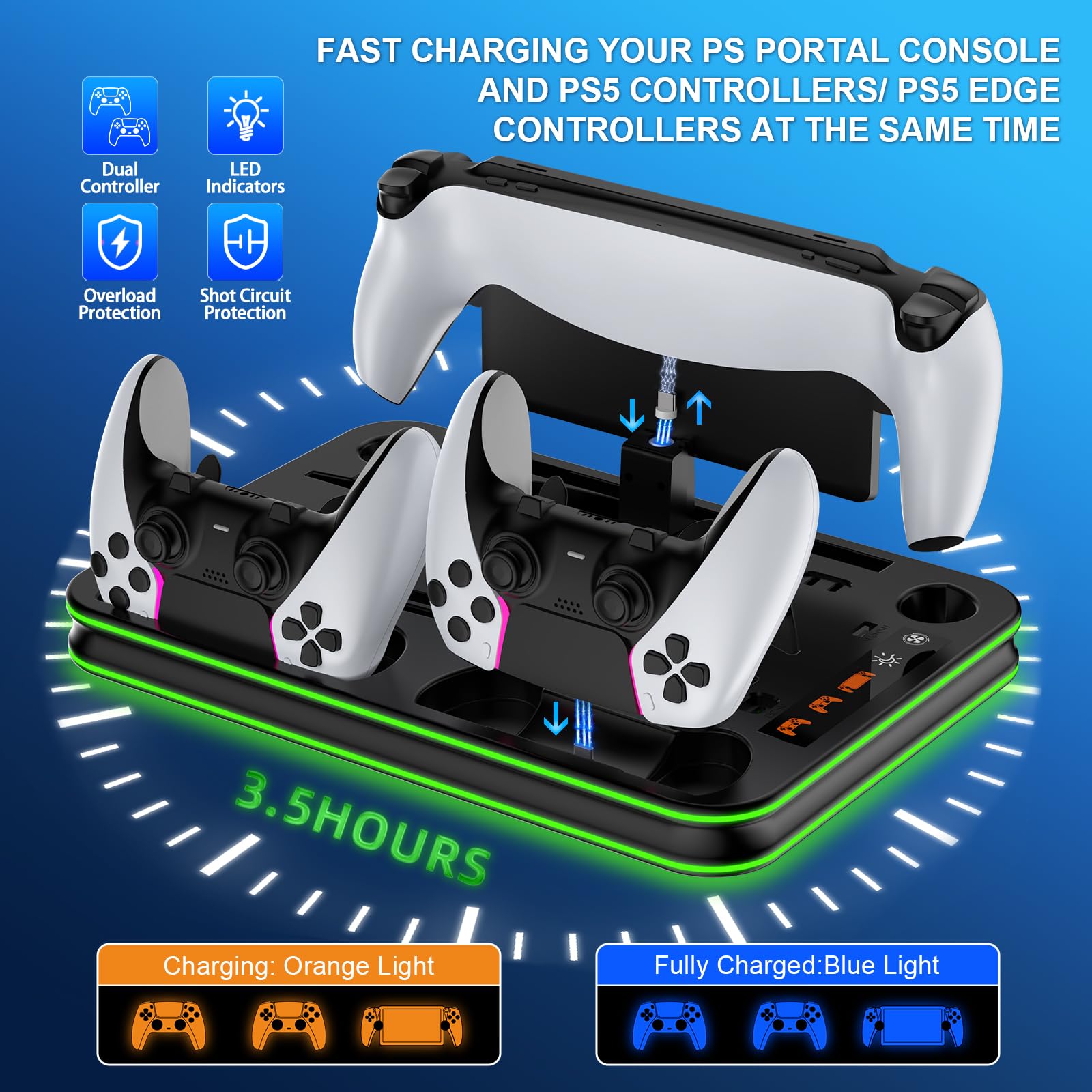 FYOUNG Supporto di raffreddamento e stazione di ricarica tutto in uno per console PS5/Slim/Pro e controller Charing Dock, supporto di ricarica per PlayStation, cuffie e supporto remoto con supporto