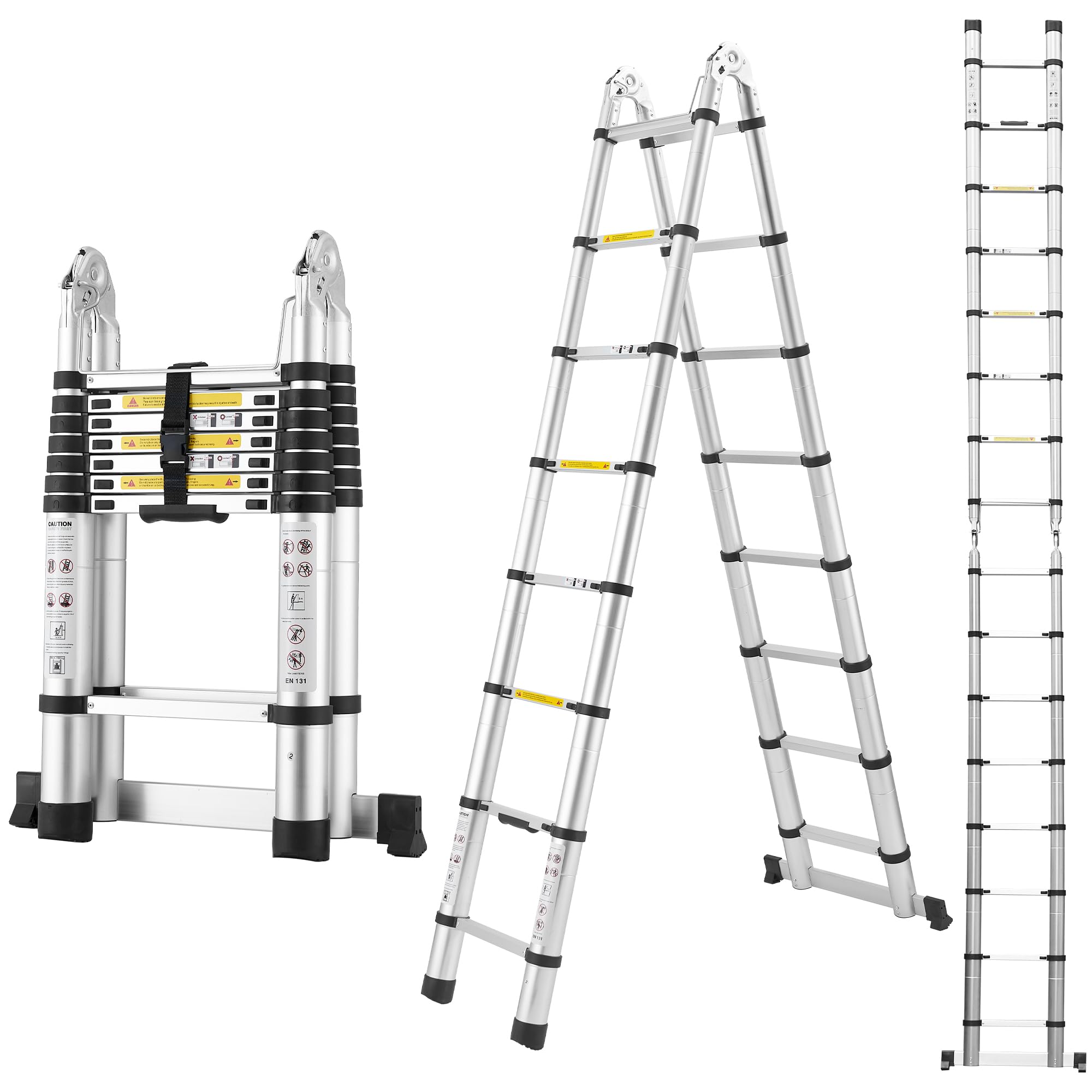 DIAMONDFORGE A Frame Telescoping Ladder 16.5Ft Aluminum with Stabilizer Bar