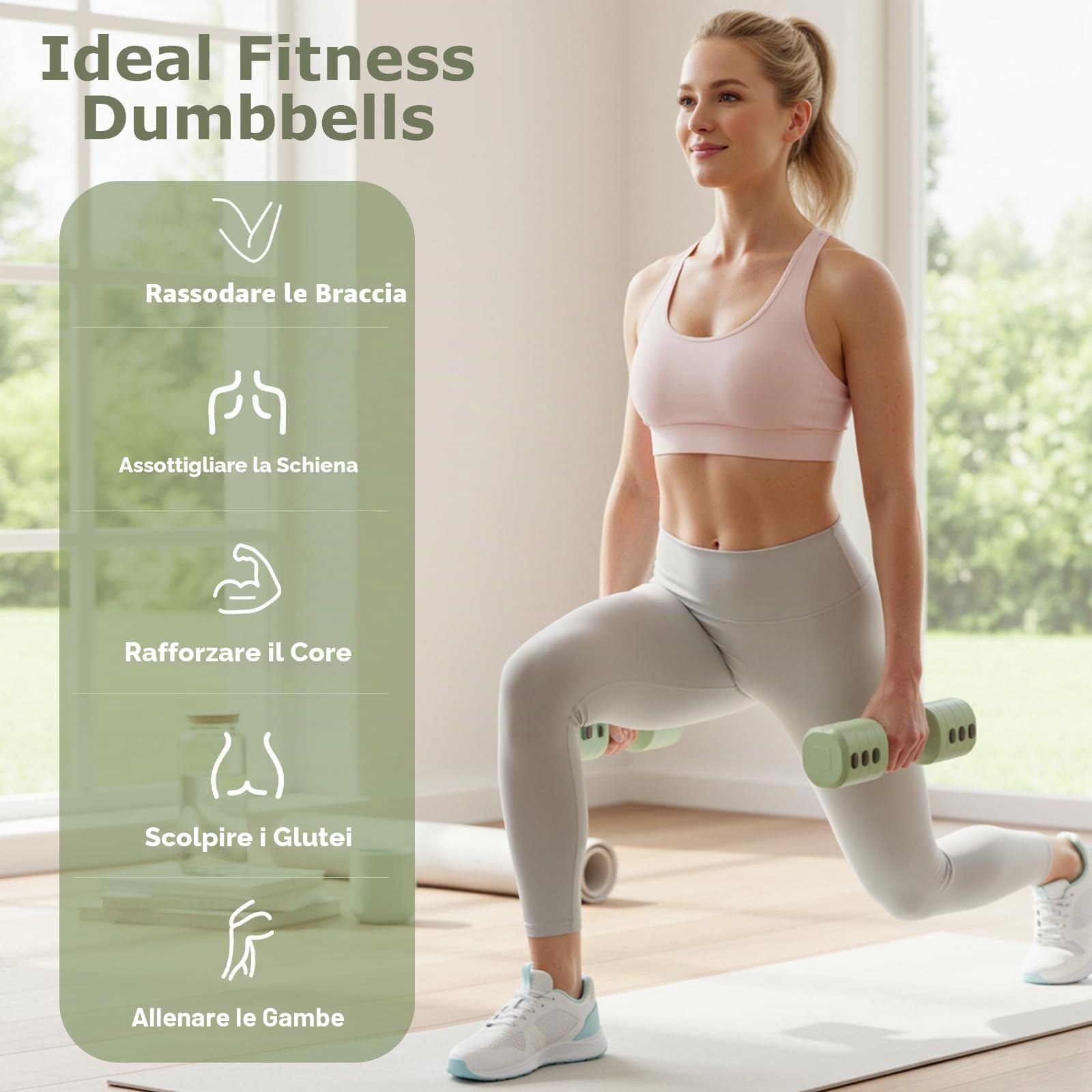 Set di 2 manubri regolabili 2 in 1, per donne e uomini, 4 livelli di peso con adattatore kettlebell, set di manubri per casa