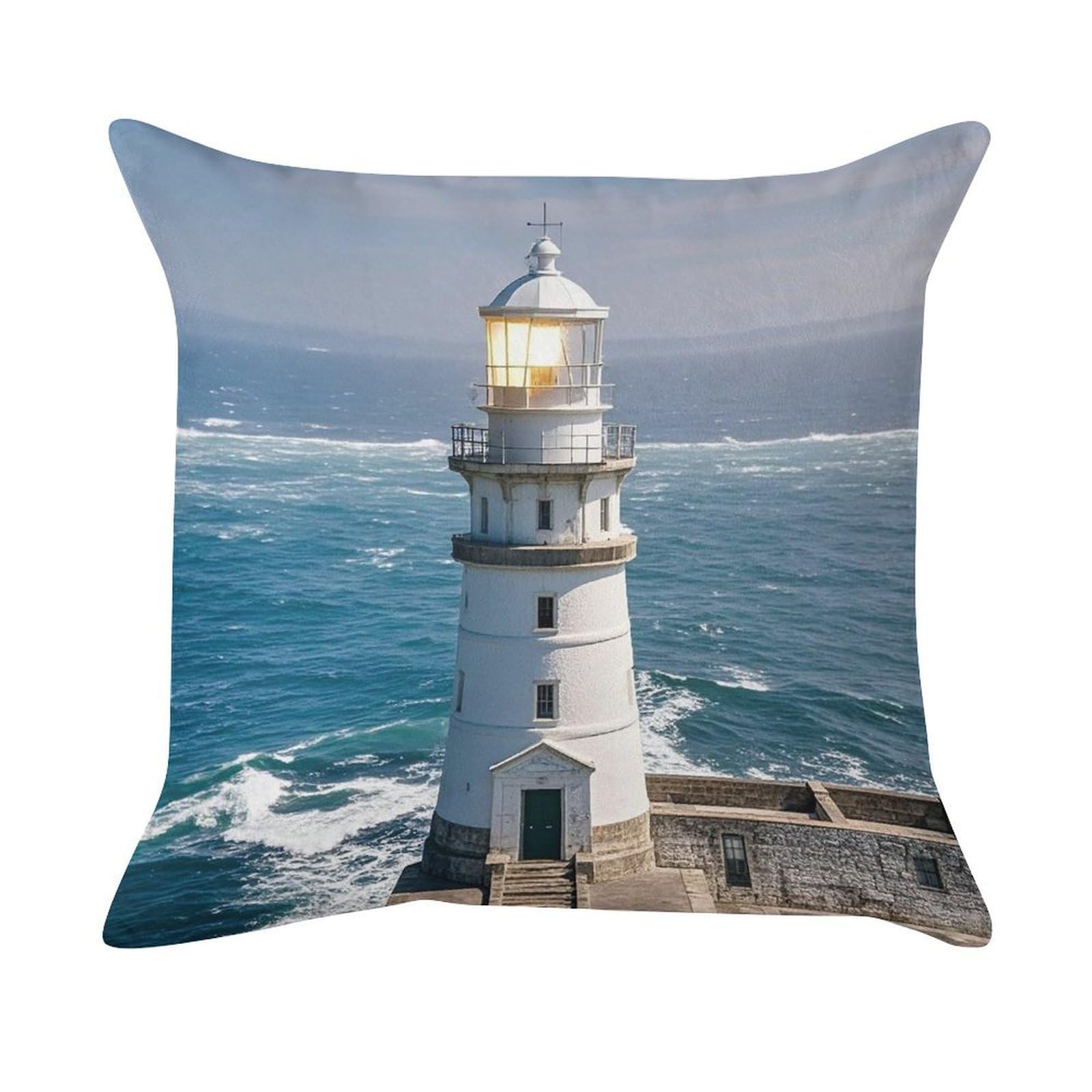 FekiLoot Lighthouse Sandbeach Pillow Covers Luxury Velvet Square Pillowcases Throw Pillows Case with Invisible Zipper Decorative Velvet Cushion Covers Ultra Soft Lumbar Pillow Shells