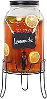 Khlotiko 1.5 Gallon Glass Drink Dispenser with Stand - Party Lemonade Juice Dispenser, Leak-Proof Spigot, Chalkboard Label