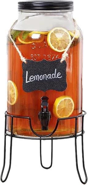 1.5 Gallon Glass Drink Dispensers for Parties, Ice Beverage Dispensers with Stand, Glass Water Dispenser with Spigot, Laundry Detergent Dispenser, Lemonade Dispenser
