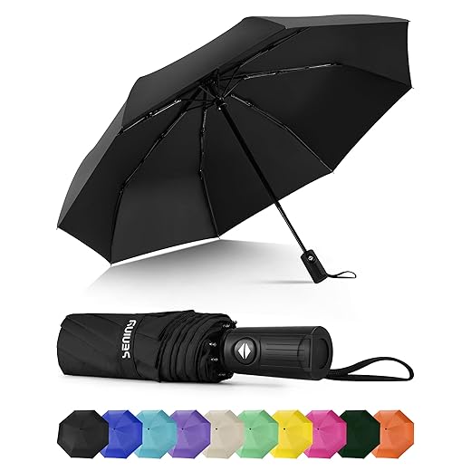 Seniny Windproof Travel Umbrella, Automatic Umbrellas for Rain, Portable & Compact Umbrellas for Backpack, Strong UV for Protection, Folding Small Sun Umbrella for Car, Walking