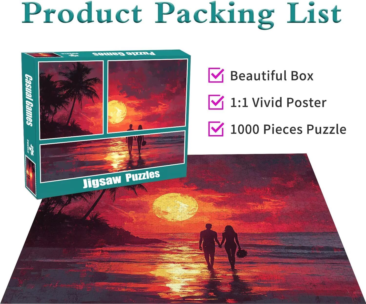Tramonto Jigsaw Puzzle Adulti 2000 pezzi Jigsaw Puzzles Classici Arte Impossibili Grandi Dimensioni Coppia per Adulti e Ragazzi Divertimento Giochi Rilassamento e Intelligence, Regalo 70x99cm t-597