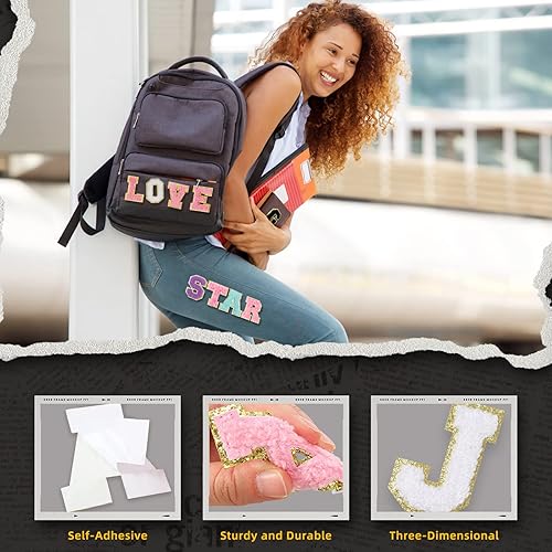 Miniatura 4 de 156 parches de letras de felpilla autoadhesivos, 6 juegos de parches de trébol de piedra de la A a la Z, parches de felpilla para bricolaje, bolsas