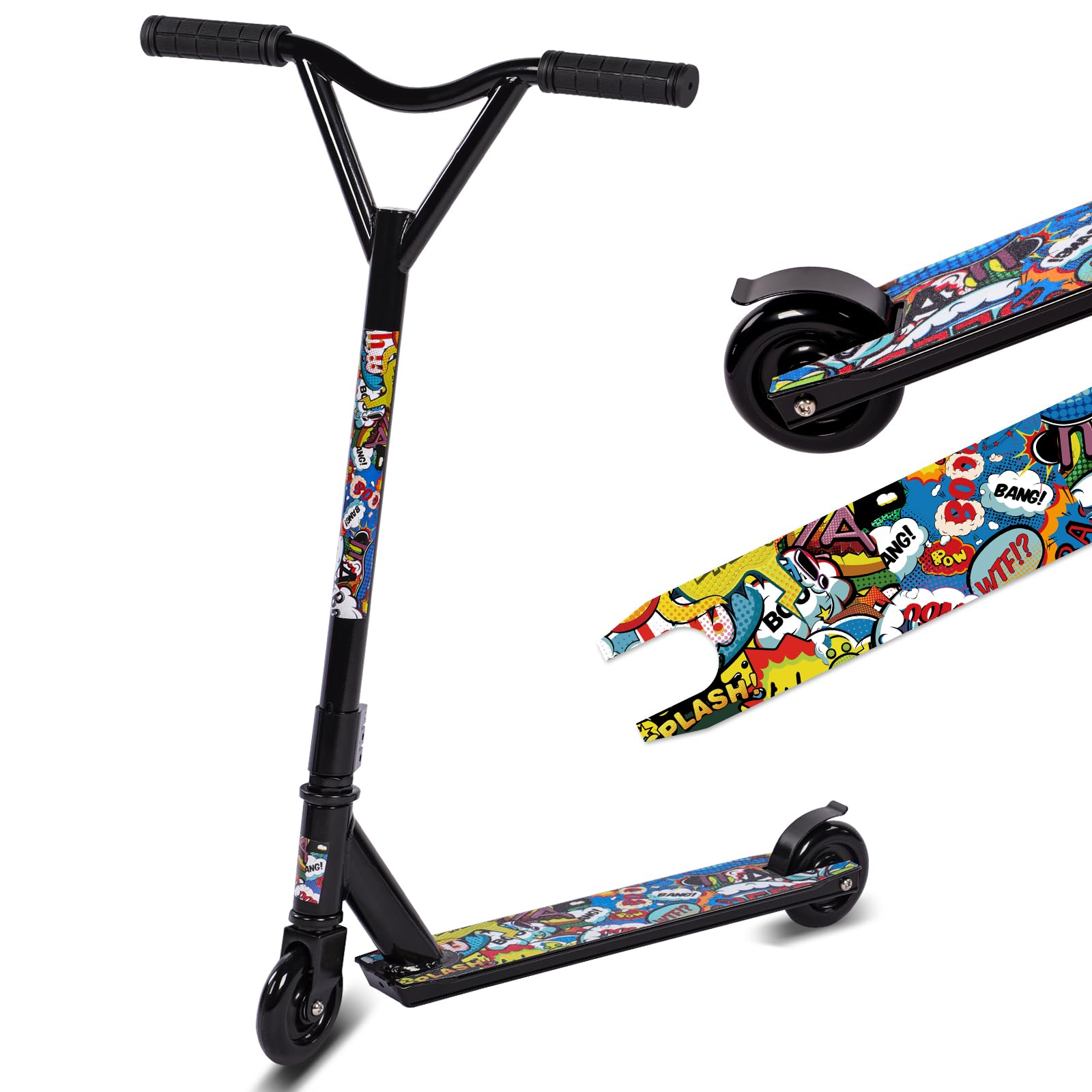 Stunt Scooter, Street Trick Scooter with 100mm PU Wheels ABEC-5 Bearings, Beginner Level Kick Scooters for Kids Teens, Freestyle Stunt Scooters Ages 8 9 10 11 12+(Blue Yellow)