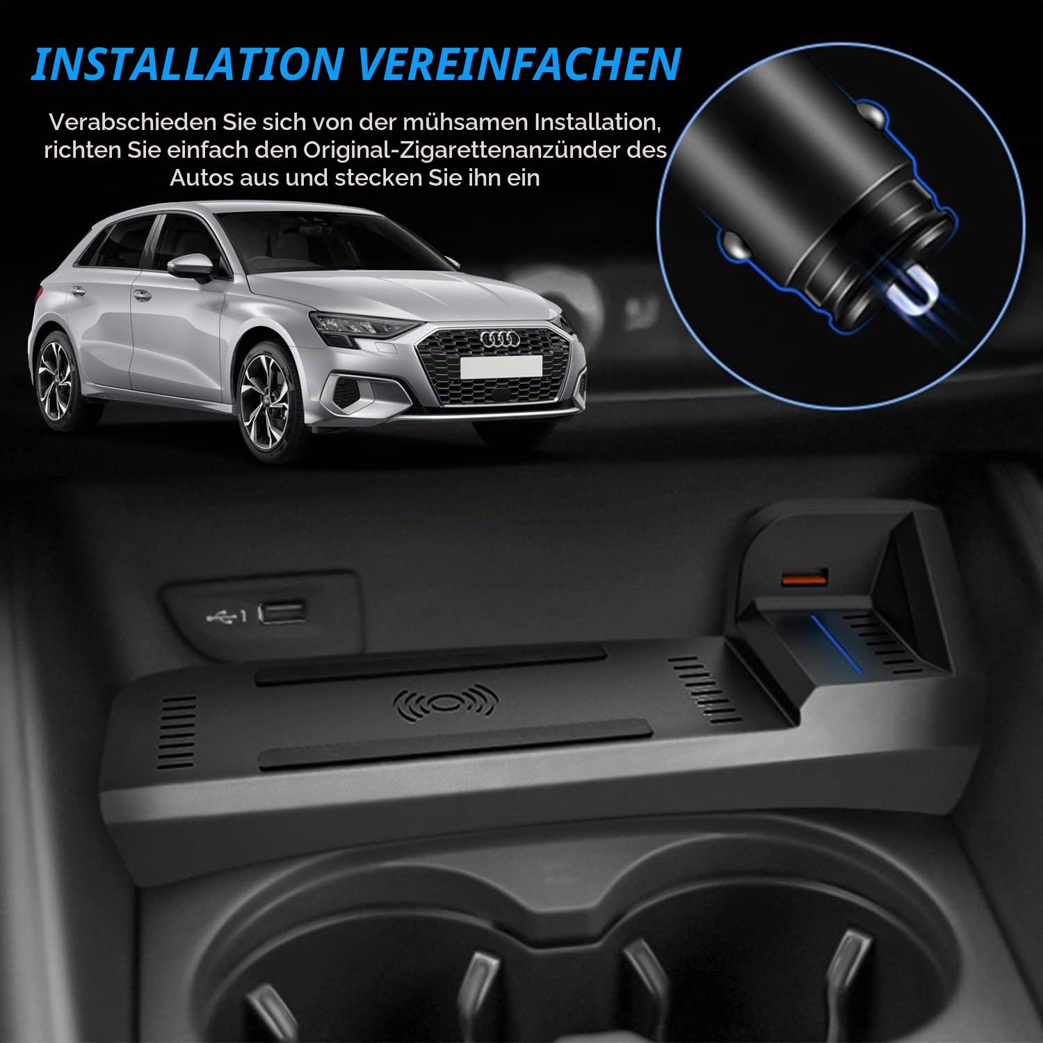 Kabelloses Ladegerät für Audi A3 S3 RS3 2014 2015 2016 2017 2018 2019 2020