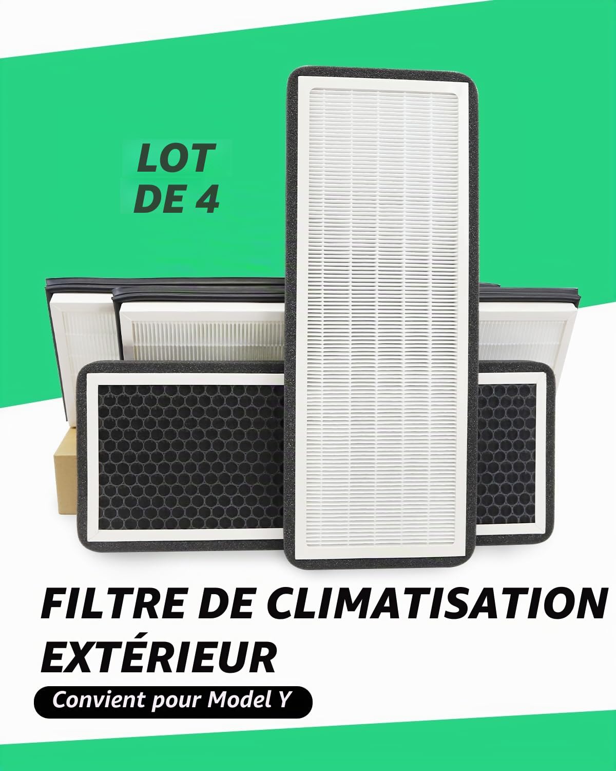 KKTR-CAR Lot de 4 filtres à air HEPA externes avec charbon actif - Mode de recirculation externe - Filtre à air de rechange pour Tesla Bio-Defense Modus (2019-2024)