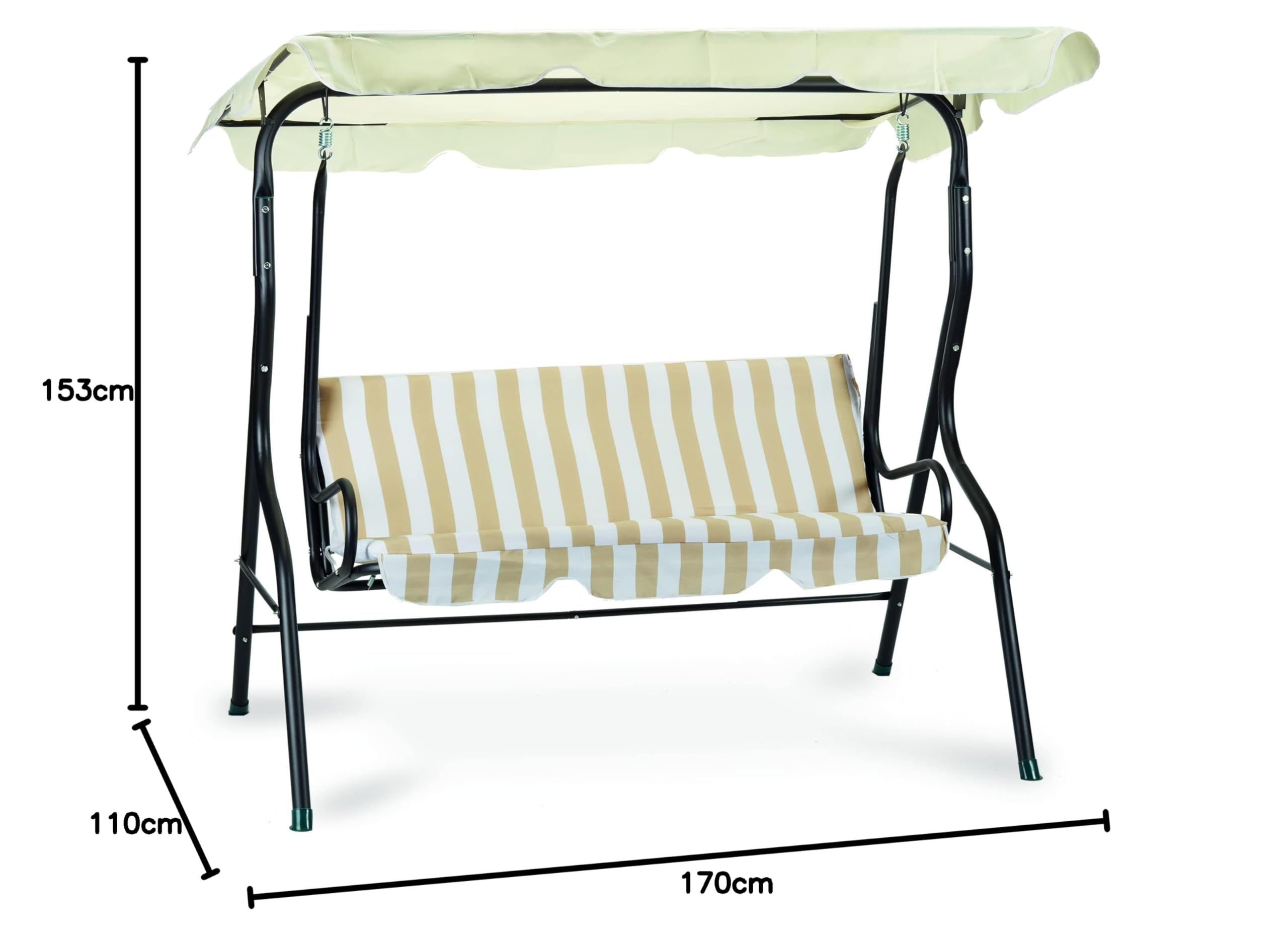 Linea Garden Friend Balancín de jardín de Acero Barnizado, Lona de poliéster 160 g/m², Rayas Beige, Medidas: 170 x 110 x 153 cm,
