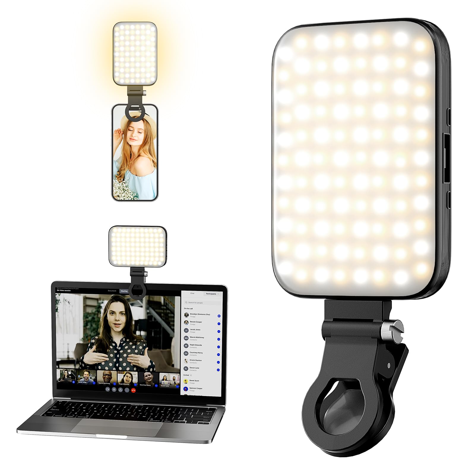 Selfie Light - 3000mAh Rechargeable Phone Light Clip avec Affichage Numérique, 3 Modes de Lumière & 10 Niveaux de Luminosité pour TikTok, Vlog, Makeup, Zoom