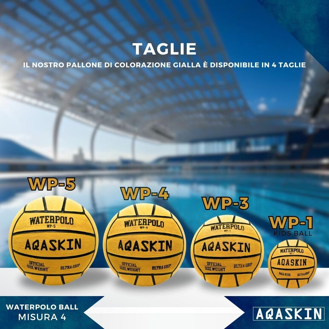 Pallone da Pallanuoto Professionale - Misura 5, 4, 3, 1 - Alta Qualità - Gomma Ultra Grip - per Allenamenti e Partite - Palla da Pallanuoto - Colore: Giallo, Nero, Italia, Tricolore
