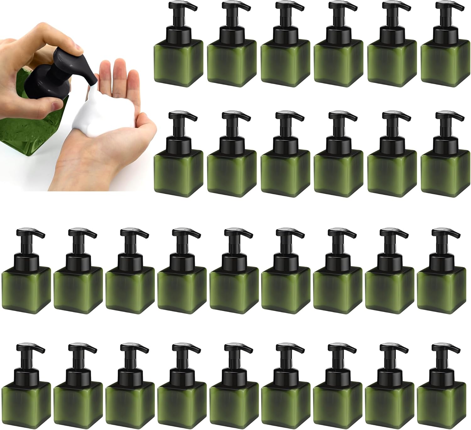 30 Pcs 8.5 oz Foaming Soap Dispenser Plastic Foaming Pump Bottle, Refillable Dispenser with Plastic Pump, Empty Hand Bottles for Liquid Soap, Shampoo, Bathroom,Hotel（Green）