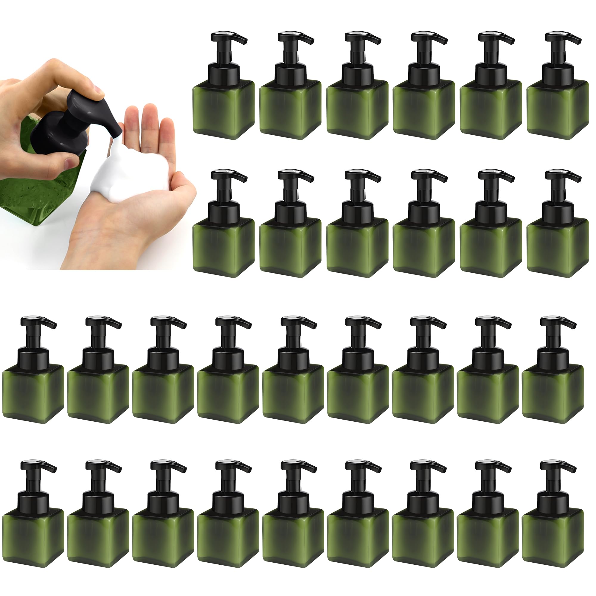 Schaumseifenspender-Set aus Kunststoff, nachfüllbarer Schaumseifenspender mit Kunststoffpumpe, leere Handseifenpumpflaschen für Flüssigseife, Shampoo, Badezimmer, Hotel (grün), 30 Stück (240 ml)