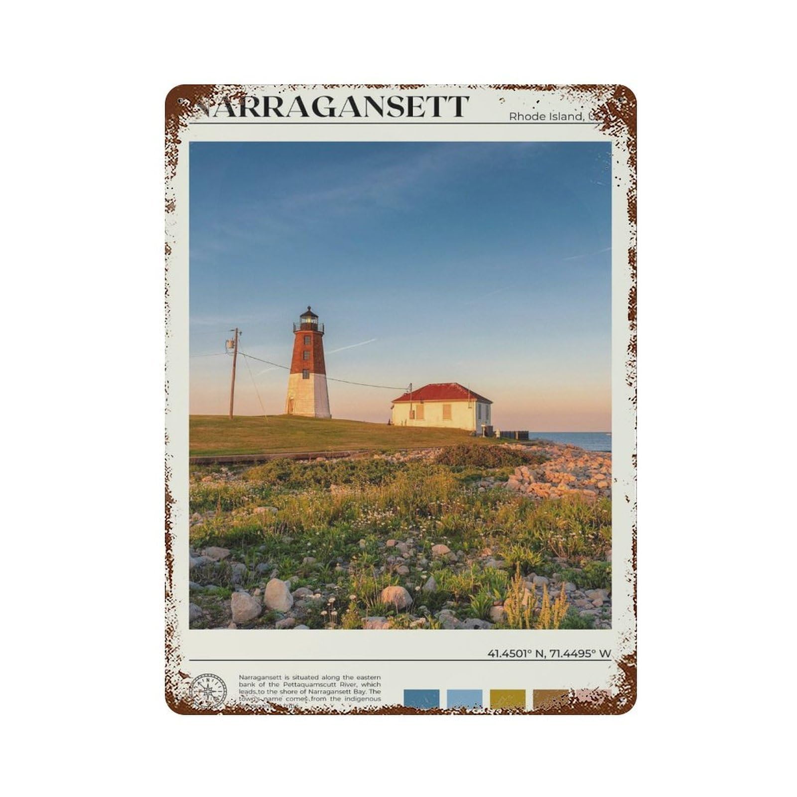 xiaoxiaoshen Real Photo Narragansett Decor Rhode Island Wall Decor Art Metal Tin Poster Modern Home Decor Art Home Bar Shop Decorations Vintage Sign 40x30cm