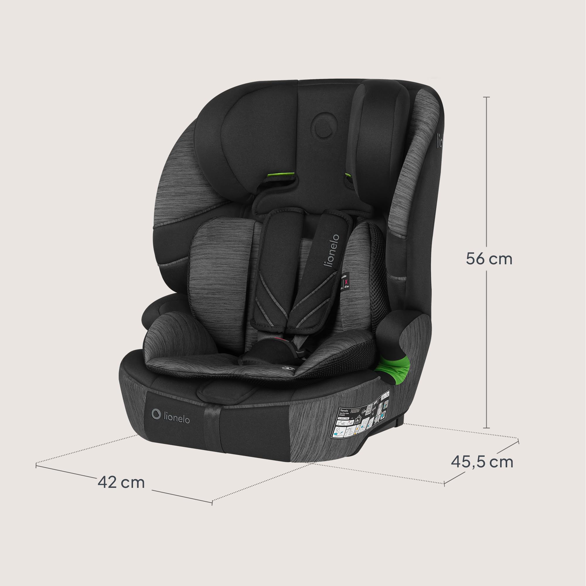 Lionelo Levi Fix I-SIZE fotelik dziecięcy 76-150 cm do 18 kg, grupa 1 2 3, osłona boczna, regulacja zagłówka 10 stopni, ISOFIX i montaż Top Tether, R129 i-Size