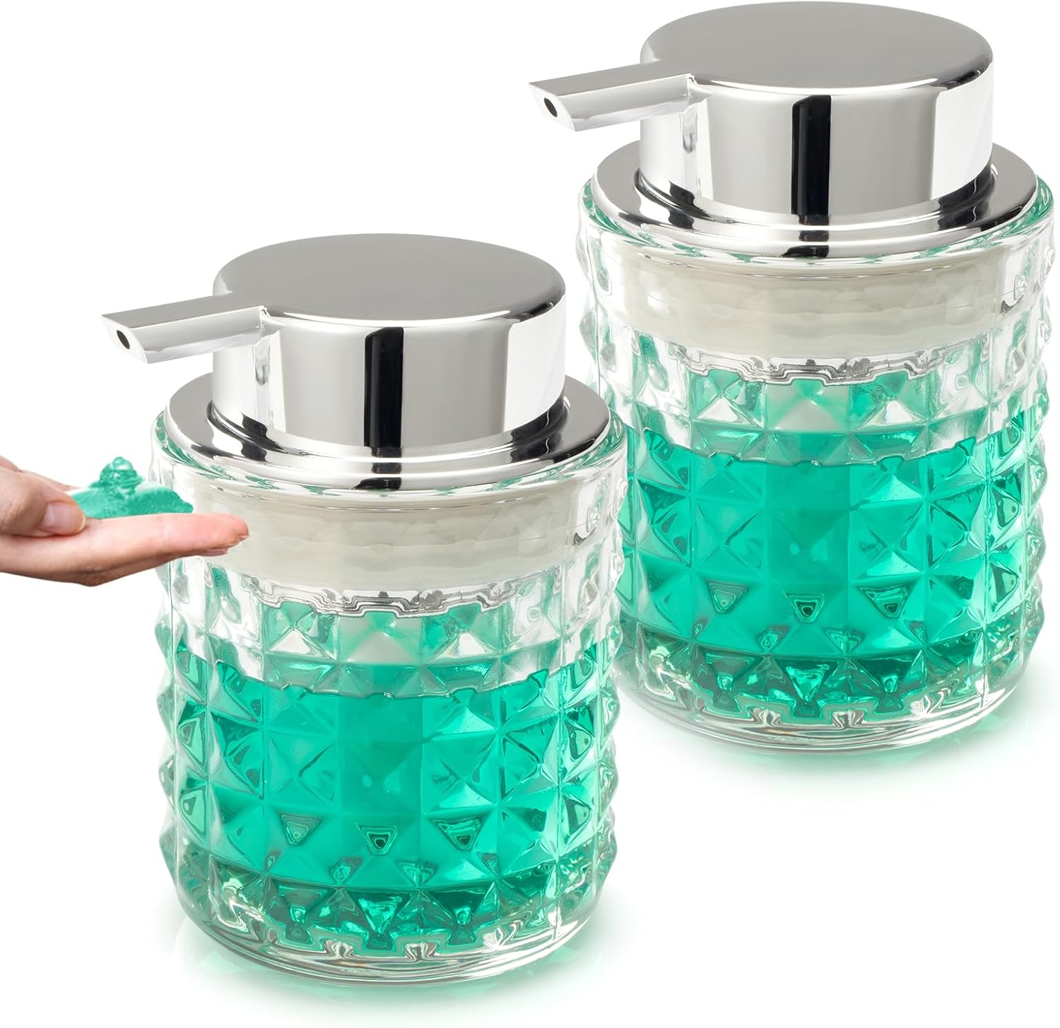 Dispensador de jabón con bomba líquida, dispensador de loción de manos, champú antideslizante de vidrio, baño, cocina, 9 onzas, paquete de 2