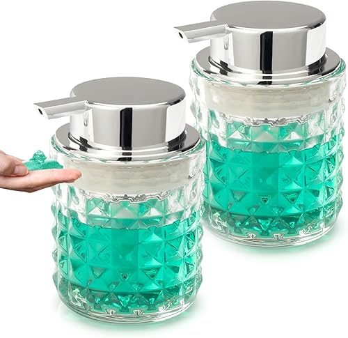 Dispensador de jabón con bomba líquida, dispensador de loción de manos, champú antideslizante de vidrio, baño, cocina, 9 onzas, paquete de 2