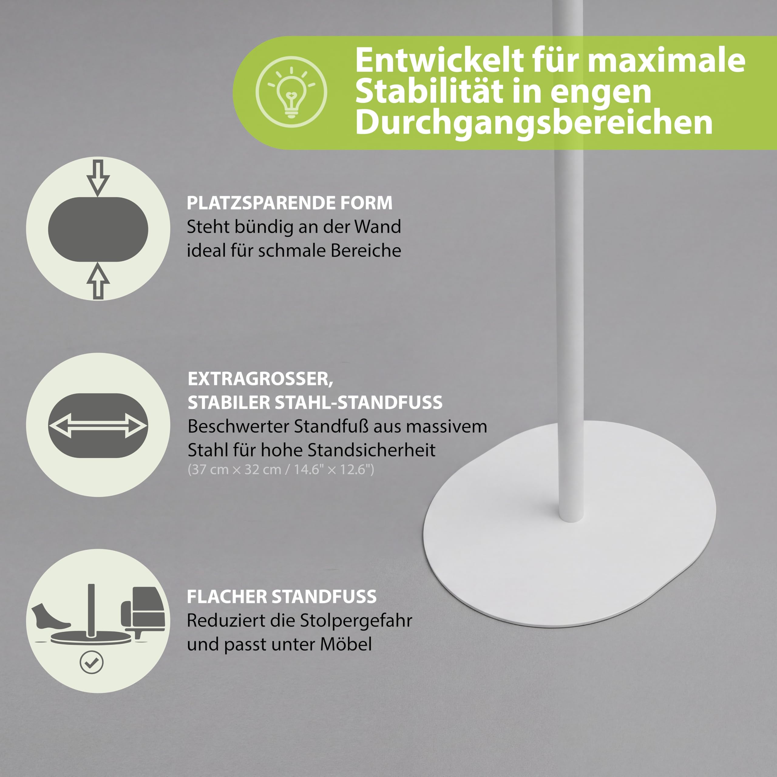 Garderobenständer weiß aus Metall, Kleiderständer klein, keine sichtbaren Schrauben, stabil und platzsparend, minimalistisches Design, Flurgarderobe für kleine Räume (WEISS MATT)