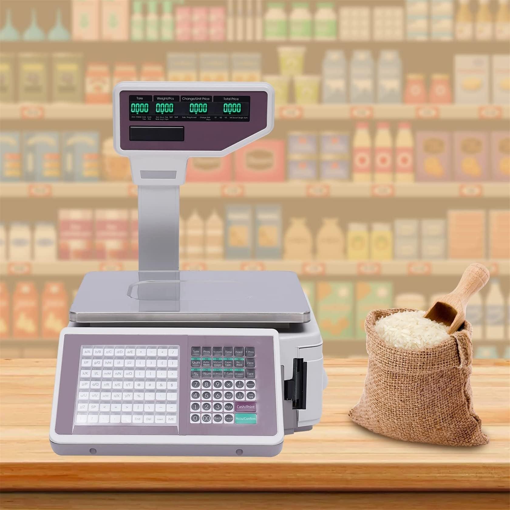 Bilance elettroniche per codici a barre registratori di cassa Bilance digitali per prezzi, stampanti termiche per supermercati, minimarket, magazzini, con scanner