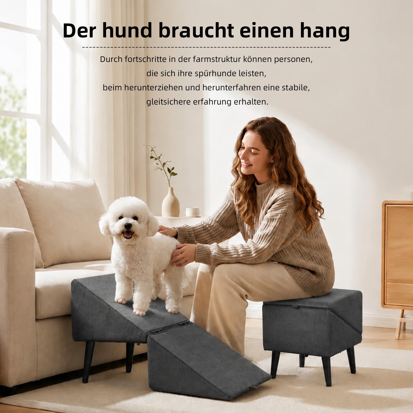 Klappbare Hunderampe mit Rutschfester Oberfläche, Leichte Hundetreppe für Bett, Sofa & Auto, Einstiegshilfe für Kleine, Alte und Verletzte Hunde (Schwarz)