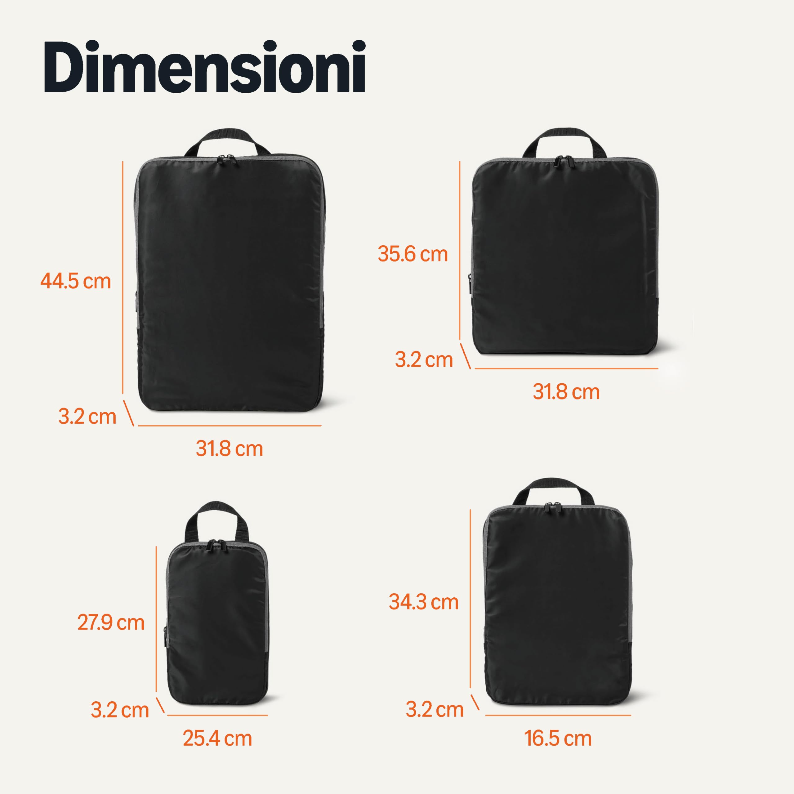 Amazon Essentials Cubi Organizer da Viaggio Ultraleggeri con Zip e Compressione, Confezione da 4, Nero