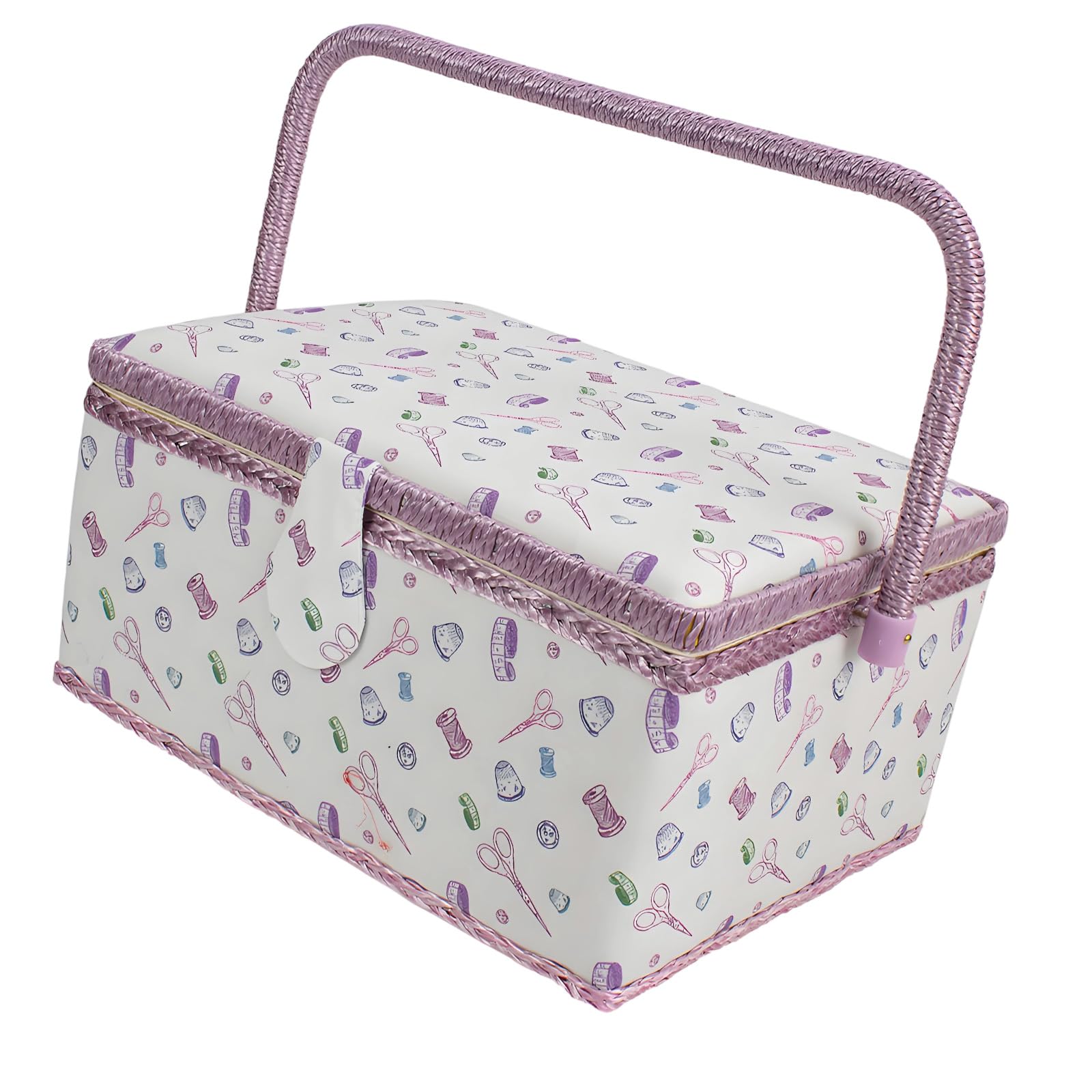 JSGHGDF Hand Fabric Covered Sewing Box Featuring Strong Latches and Room Interior for All Your Crafting Needs Large Capacity Needlework Planner