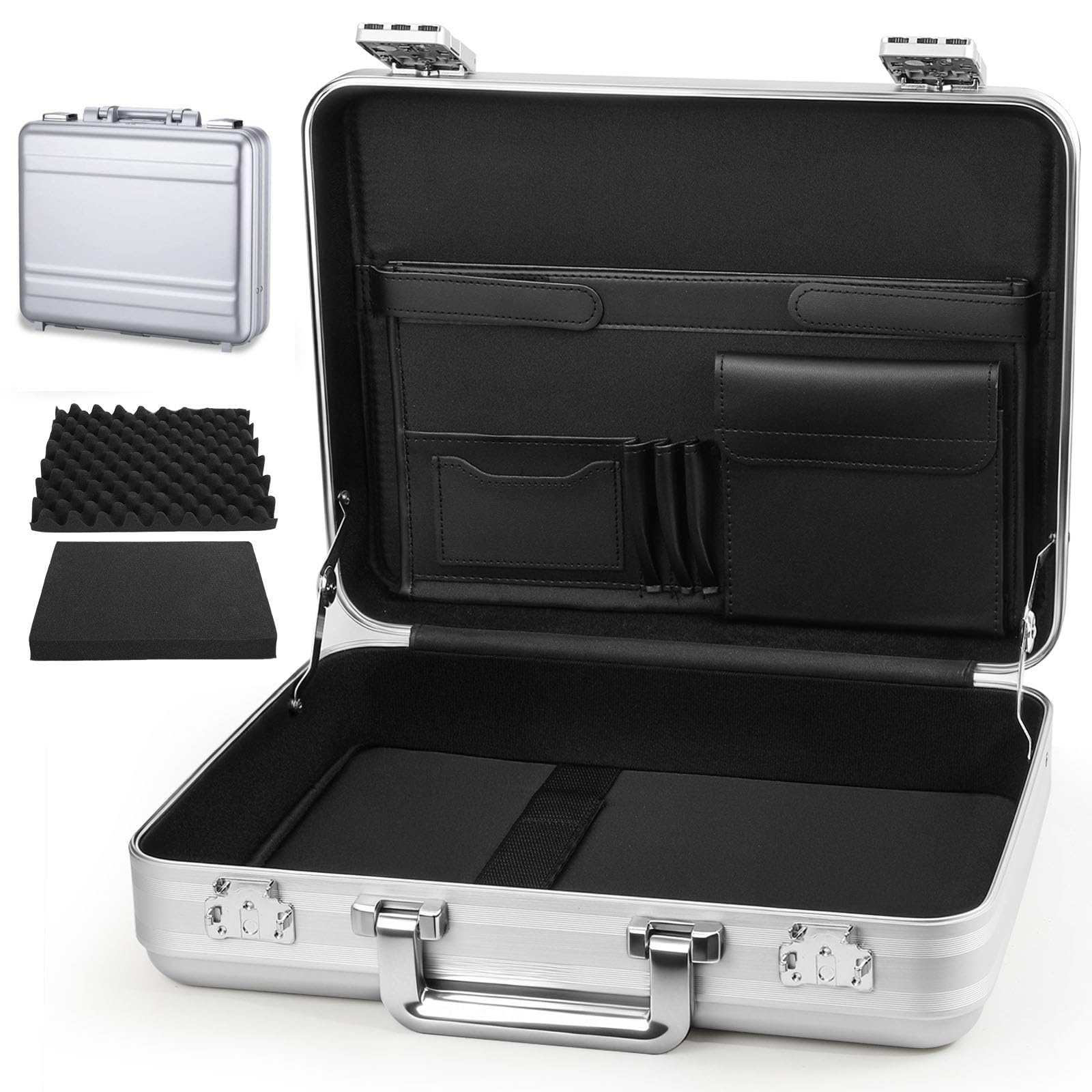 Aluminium Laptop Aktentasche Hartschalenkoffer TSA Kombination Schloss Flightcase abnehmbarer Schaumschmuck und Uhr tragbare Tragetasche