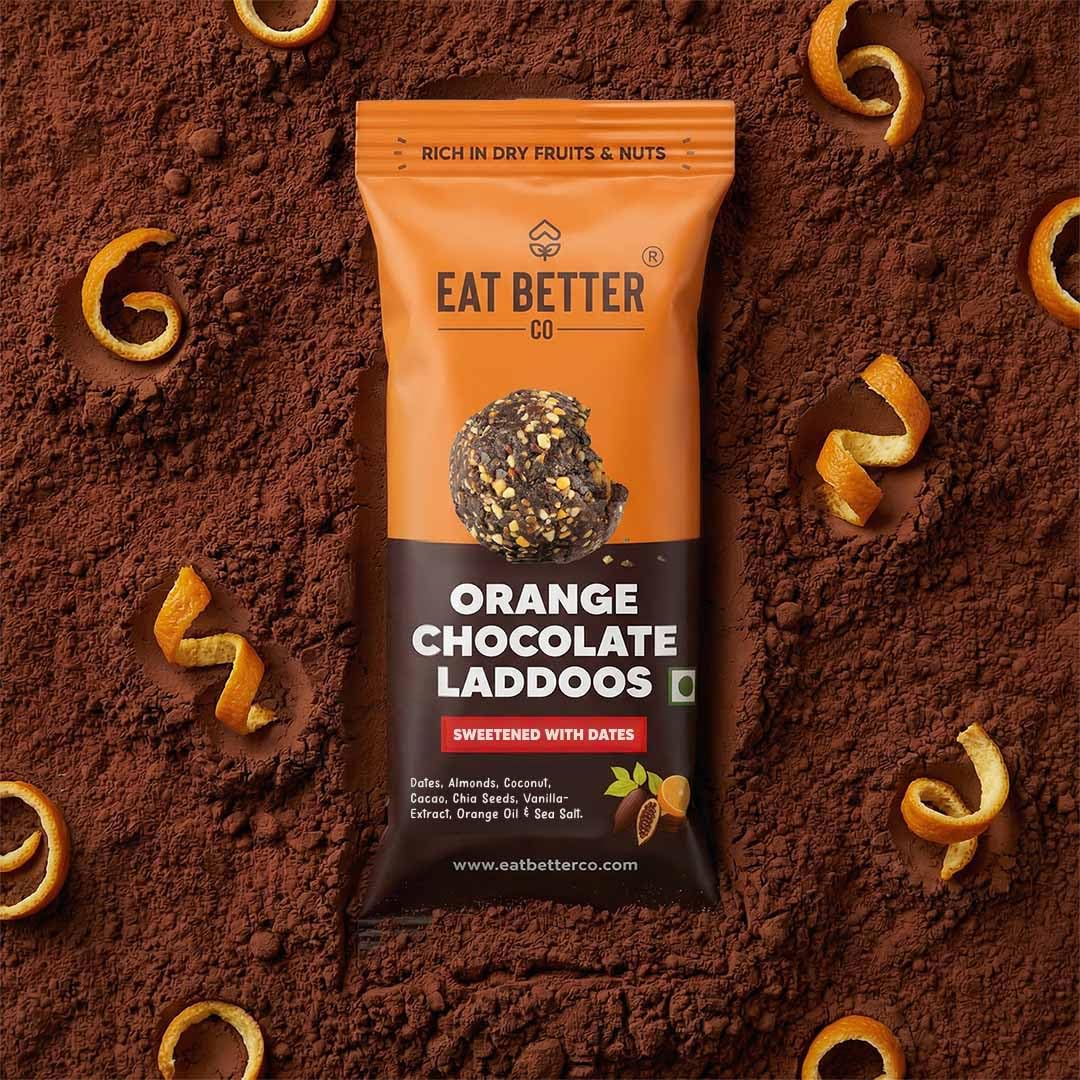 Orange Chocolate - Sugar-Free Laddoos | High Protein & Instant Energy | 95% Dry-Fruits - Healthy Chocolate β Healthy Snacks | Energy-Bar Replacement (Pack of 4 - 40gm)