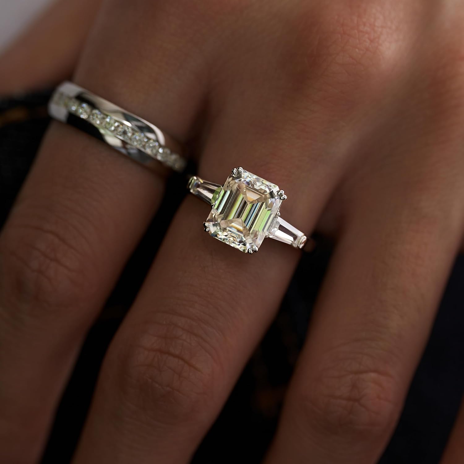 4ct Moissanite Engagement Rings for Women,3 Stone Square D Color VVS1 18K White Gold Plated 925 Sterling Silver, Cut Lab Created Diamond Wedding Promise Jewelry - Image 6