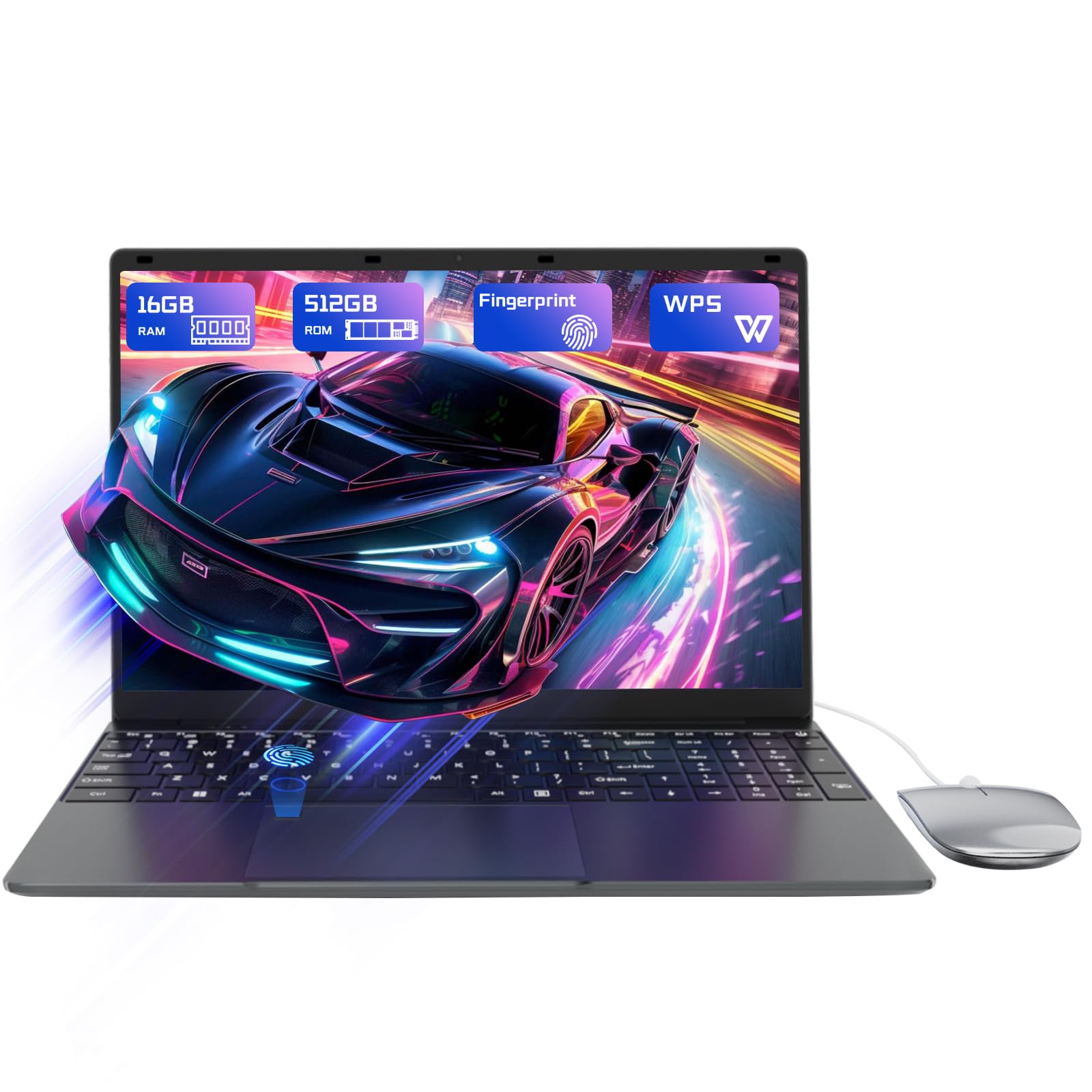PC Portatile 15.6 Pollici, 16GB RAM 512GB SSD, Processore Celeron N5095, Touch ID, Bluetooth, WiFi, Tastiera Con Retroilluminazione, Leggero 1,5kg, Per Lavoro E Studio - 2