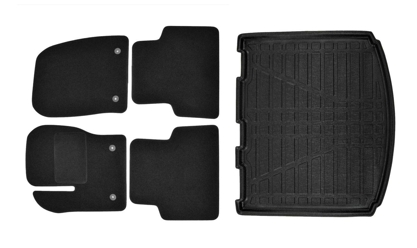 J&J AUTOMOTIVE Velours Fußmatten und TPE Kofferraumwanne Set passend für Ford Kuga 2013-2019 4tlg, mit hohem Rand Passform rutschfest Geruchsneutral Schwarz