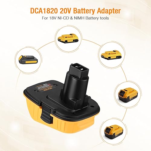 Miniatura 6 de Paquete de 2 adaptadores de batería DCA1820 de 18 V a 20 V para herramientas Dewalt de 18 voltios, convierte la batería de litio Dewalt de 20 V