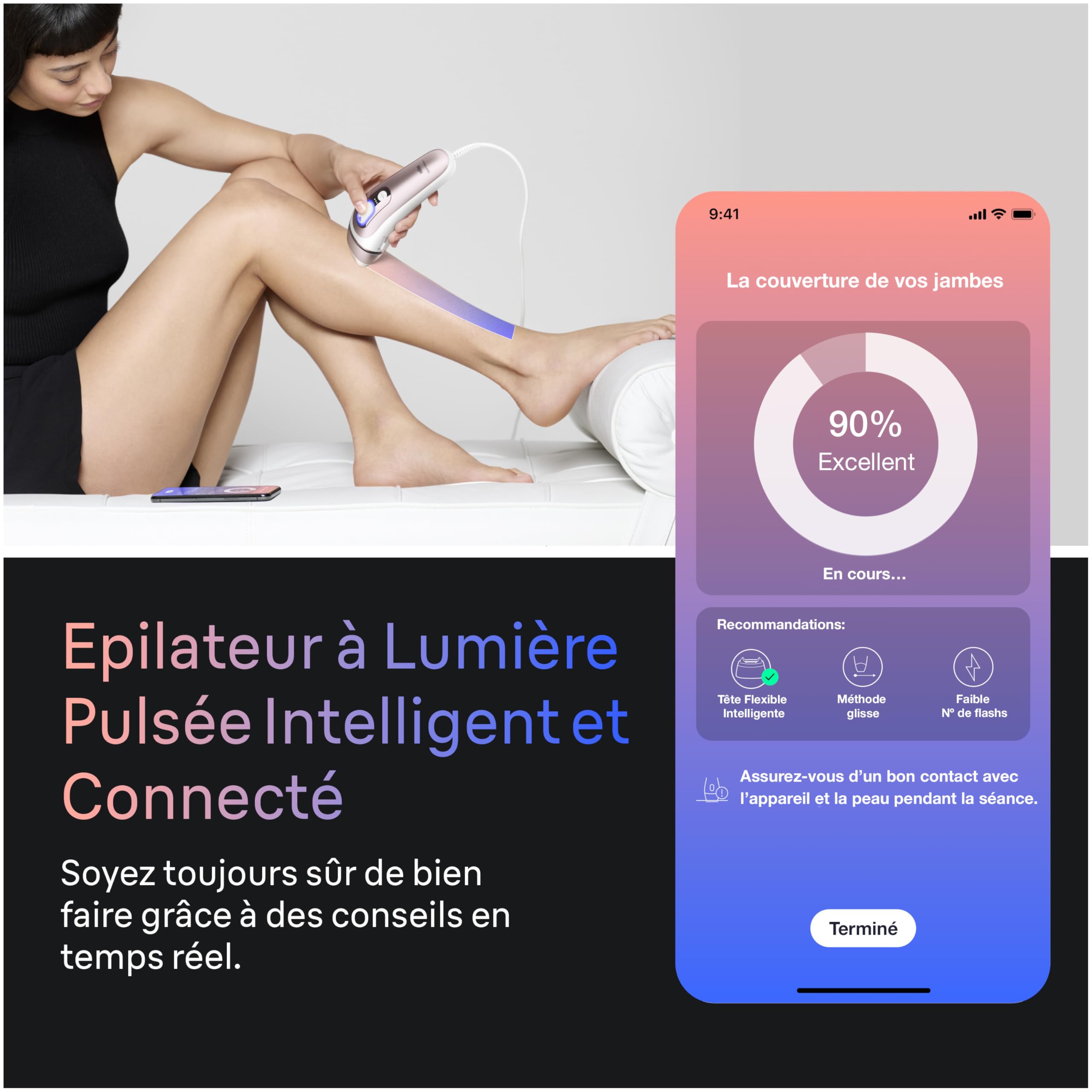 Braun Epilateur Lumiere Pulsee Intelligent Skin i·expert PL7311, Blanc et Bronze – Alternative au Laser à Domicile, Filaire, avec Pochette, Rasoir Gillette Venus, 3 Têtes, Connecté à L’Application
