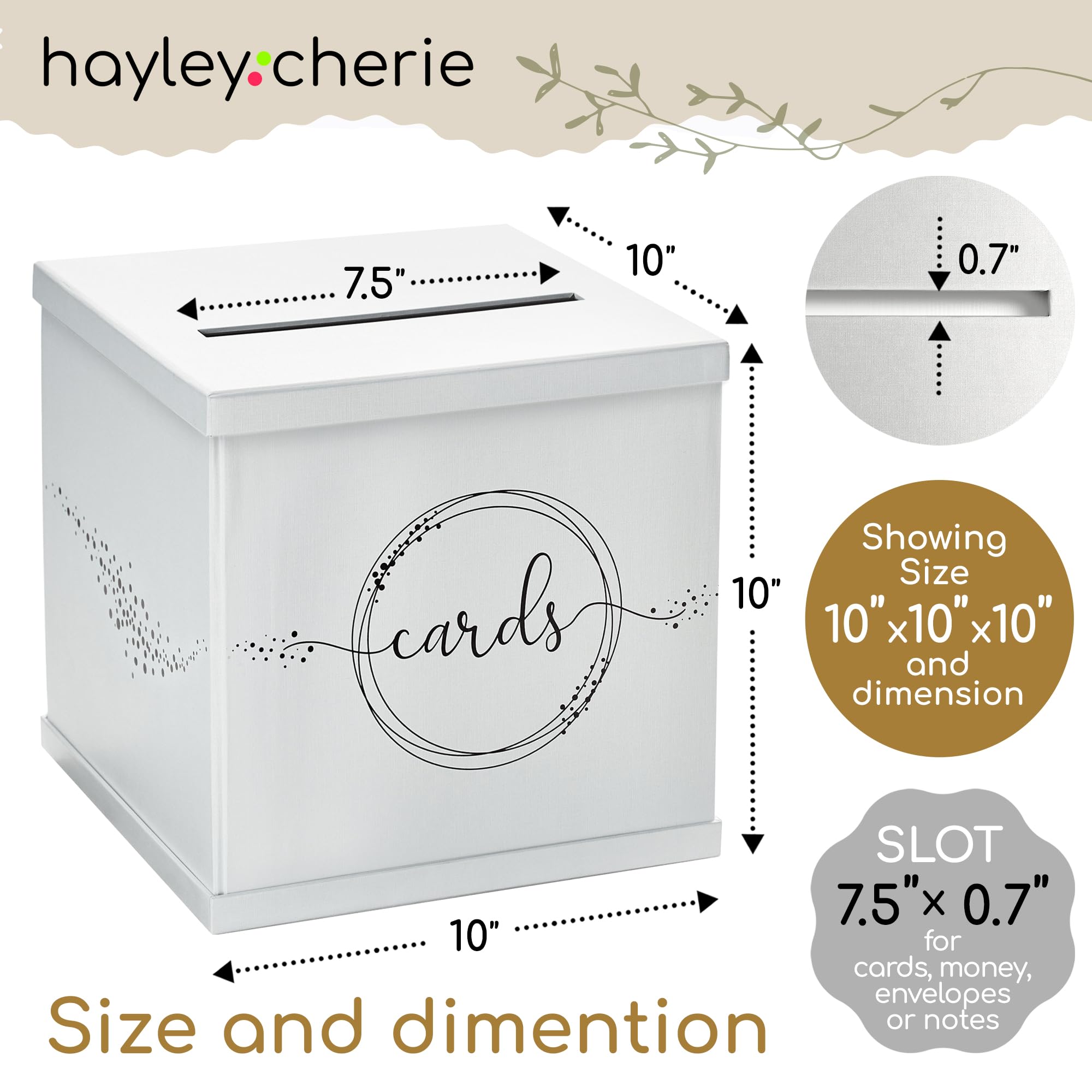 Hayley Cherie Białe pudełko na karty podarunkowe z nadrukowaną czarną folią - teksturowane wykończenie - duży rozmiar 25 cm x 25 cm - idealne na wesela, baby shower, urodziny, ukończenie szkoły