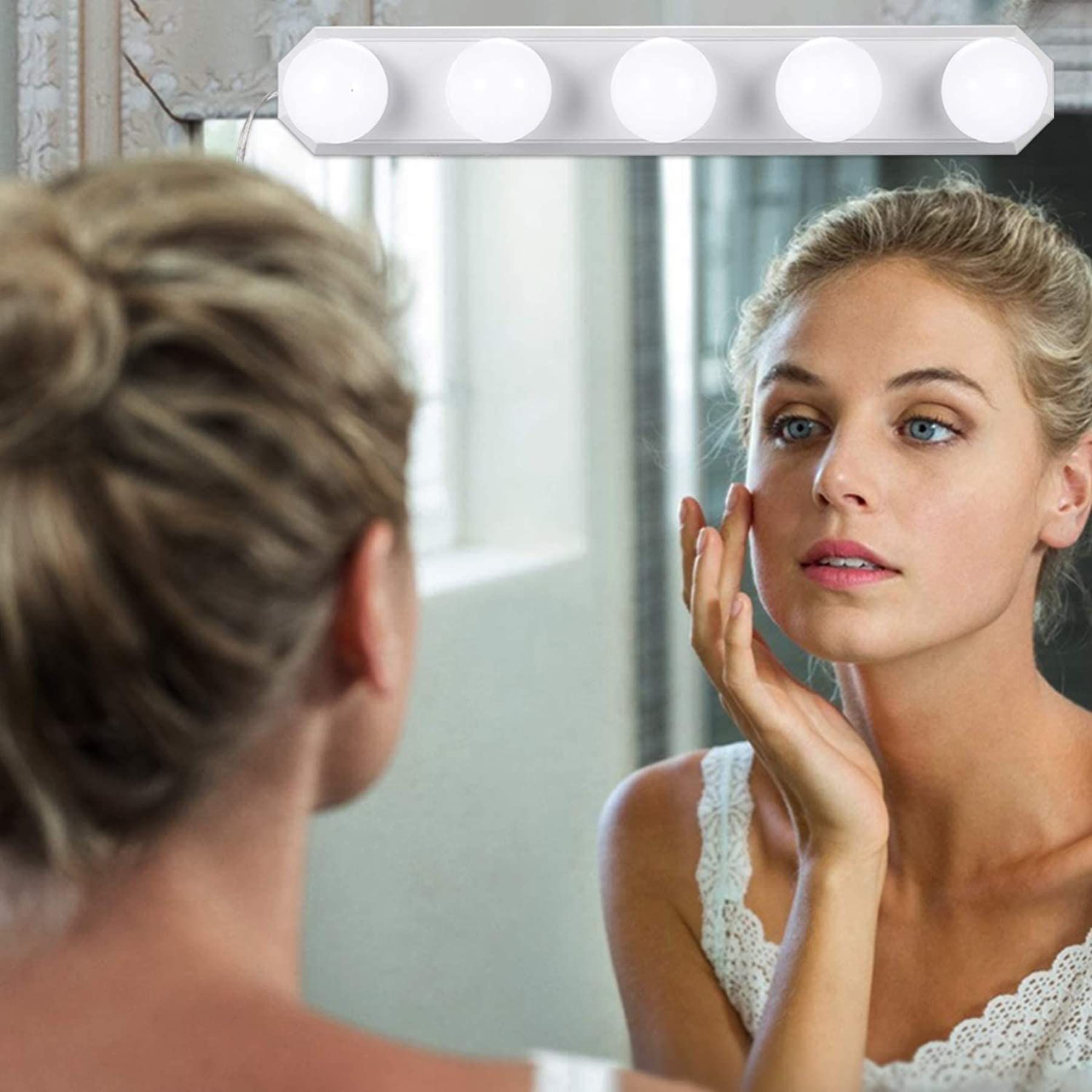 ELECDON Vanity Lights, LED Mirror Lights, 5 Bulbs 3 Color Modes Brightness Dimmable, 4W USB Power Makeup Cosmetic Table Dressing Light, for Bathroom Dressing Room, Hollywood Style, Mobile Portable