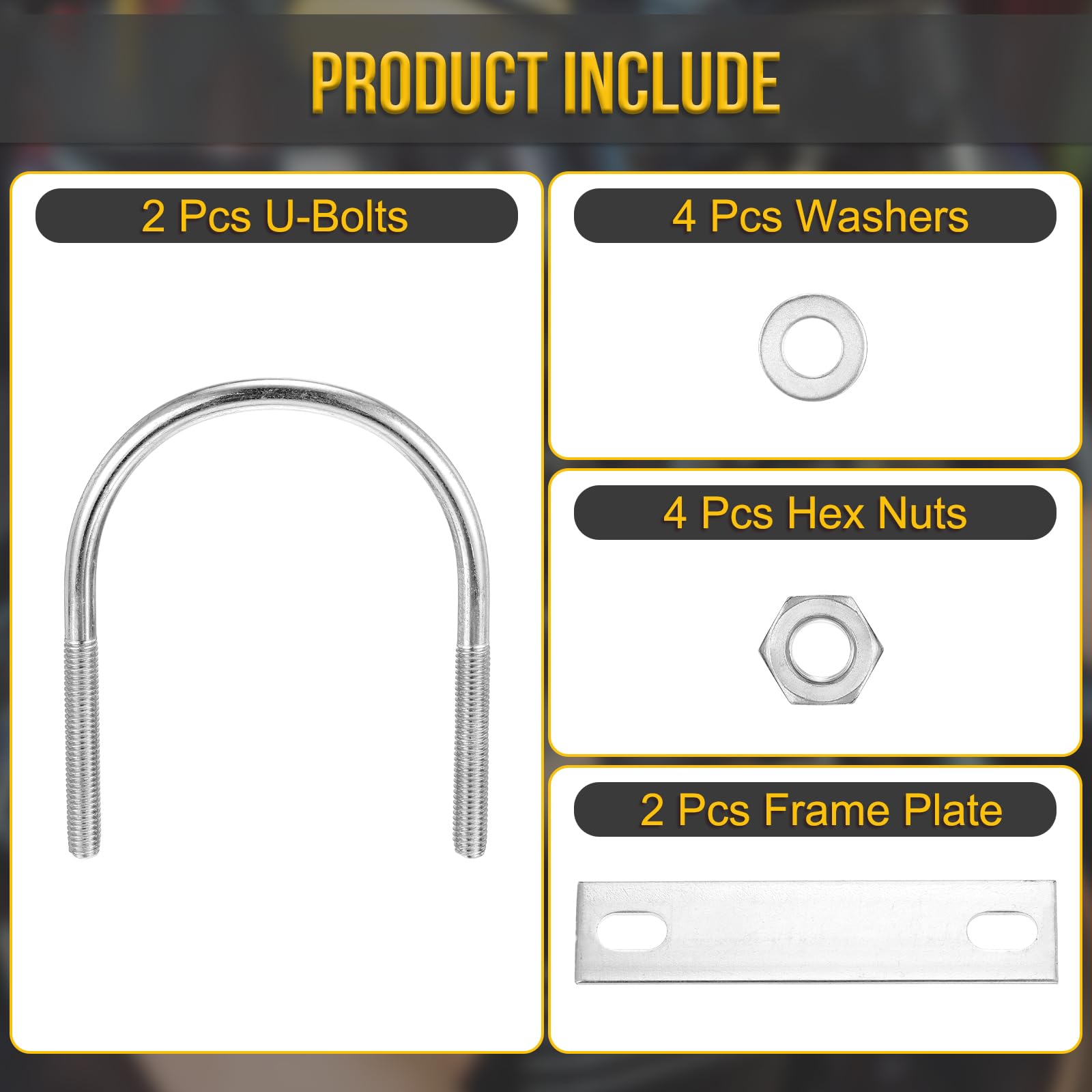 DTGN M8x76x103mm U Bolts Round Kit, 2Set, 304 Stainless Steel U-Bolt Kit with Nuts, Washers, Frame Plate - Image 3