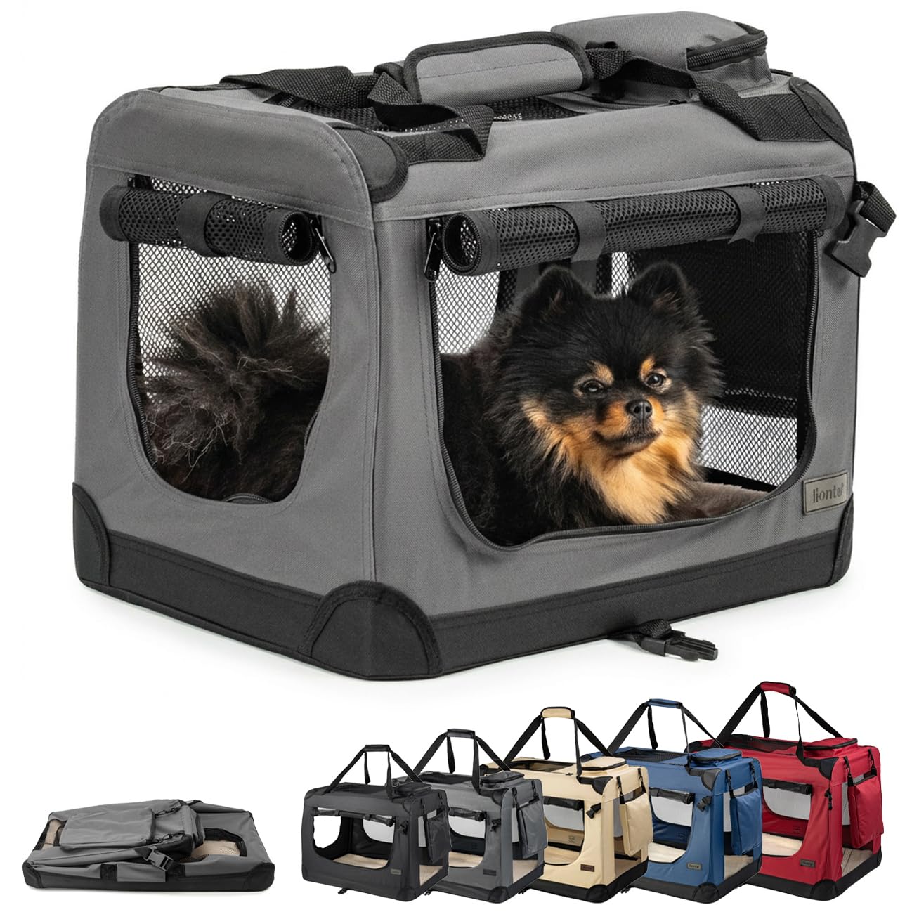 lionto Dog transport box foldable for travel & car, 50x34x36 cm, sturdy transport box with carrying handles & blanket for cats & dogs up to 10 kg, sturdy fabric dog box for small & large, grey โ image 1